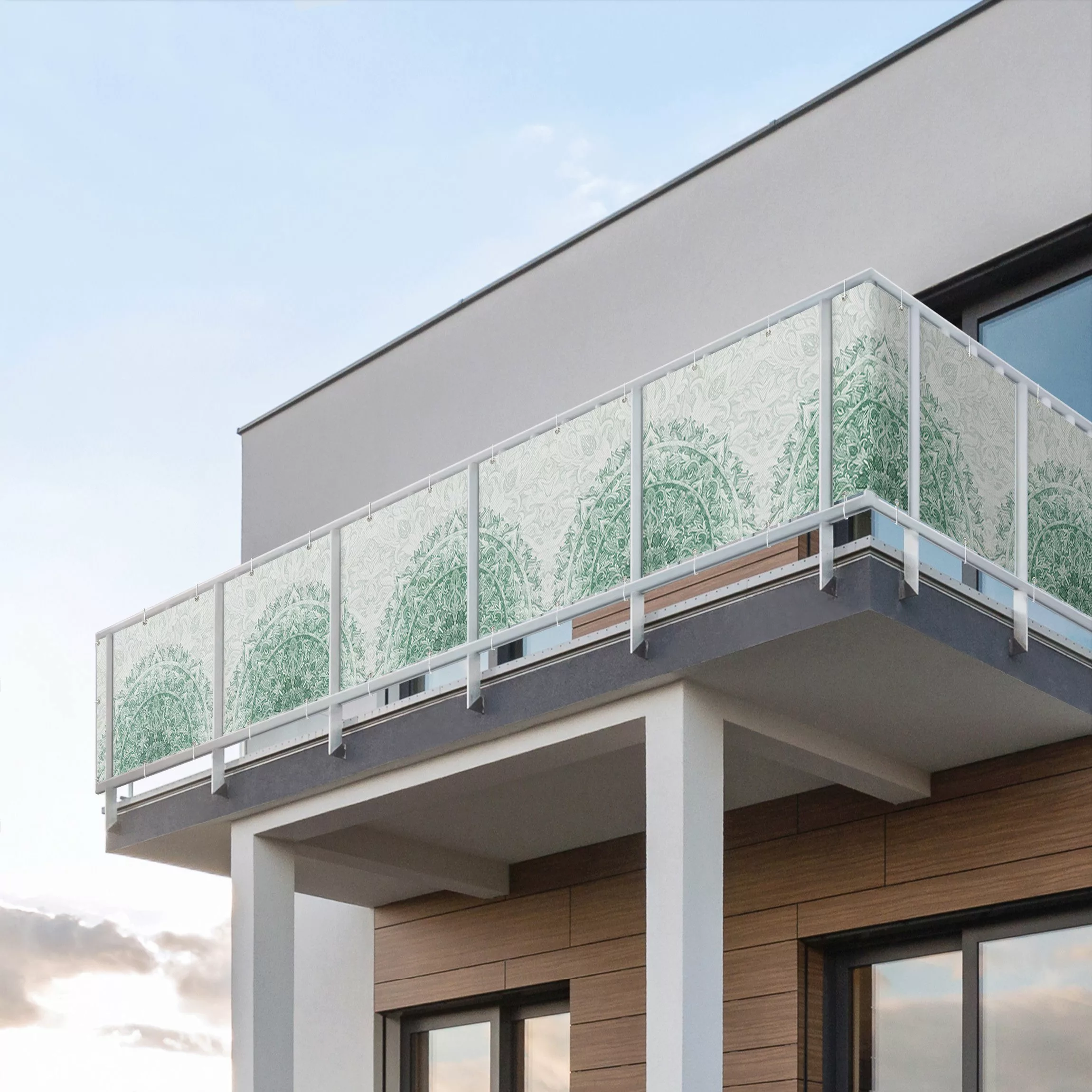 Balkon Sichtschutz Grünes Mandala Aquarell Ornament halbkreis günstig online kaufen