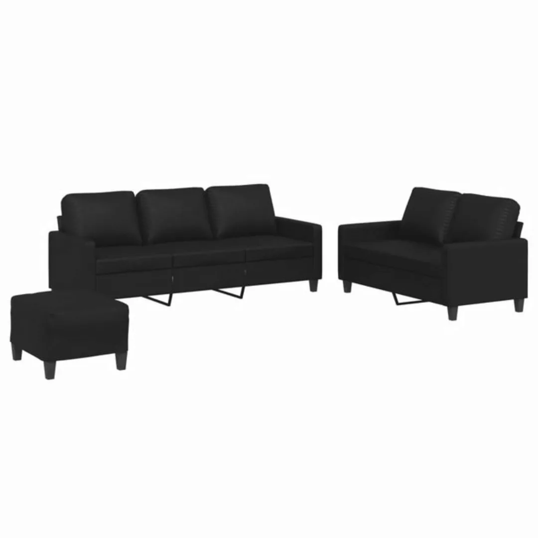 vidaXL Sofa 3-tlg. Sofagarnitur mit Kissen Schwarz Kunstleder günstig online kaufen