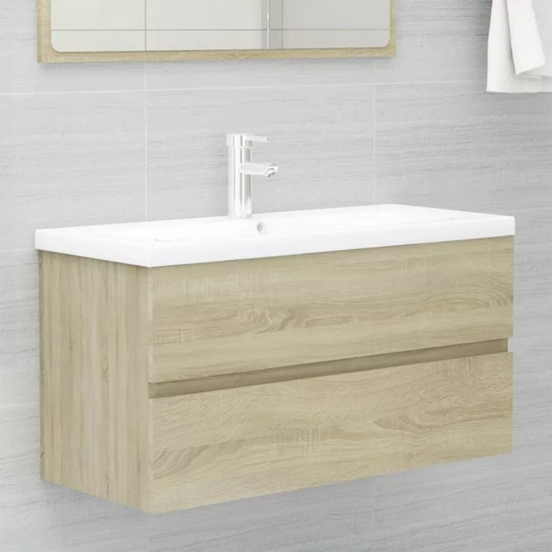 vidaXL Badezimmerspiegelschrank Waschbeckenunterschrank Einbaubecken Sonoma günstig online kaufen