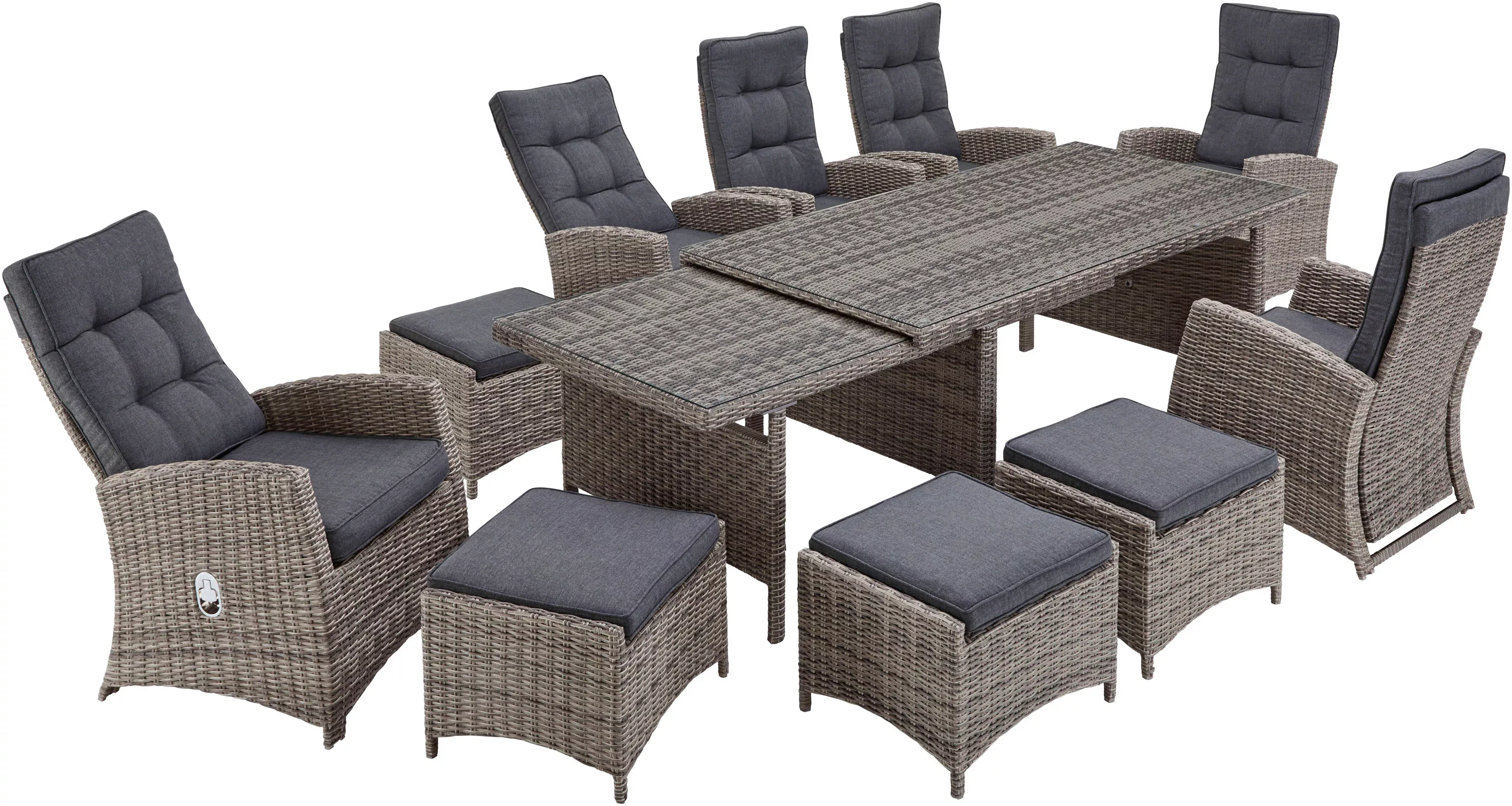 KONIFERA Garten-Essgruppe "Monaco", (Set, 27 tlg., 6x Sessel, 4x Hocker, 1x günstig online kaufen