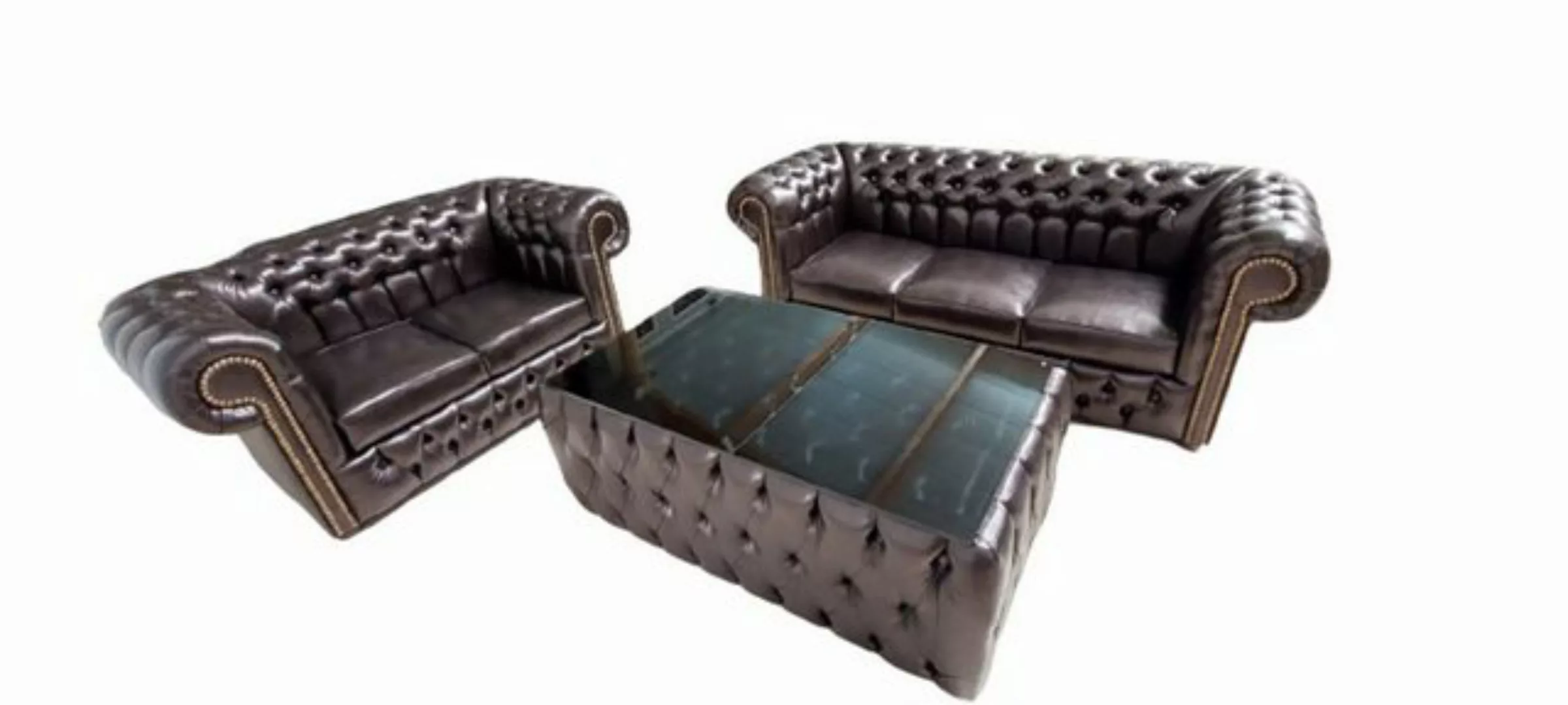 JVmoebel Sofa Chesterfield Braun Sofagarnitur 3+2 Couchtisch Set Sofort, 3 günstig online kaufen