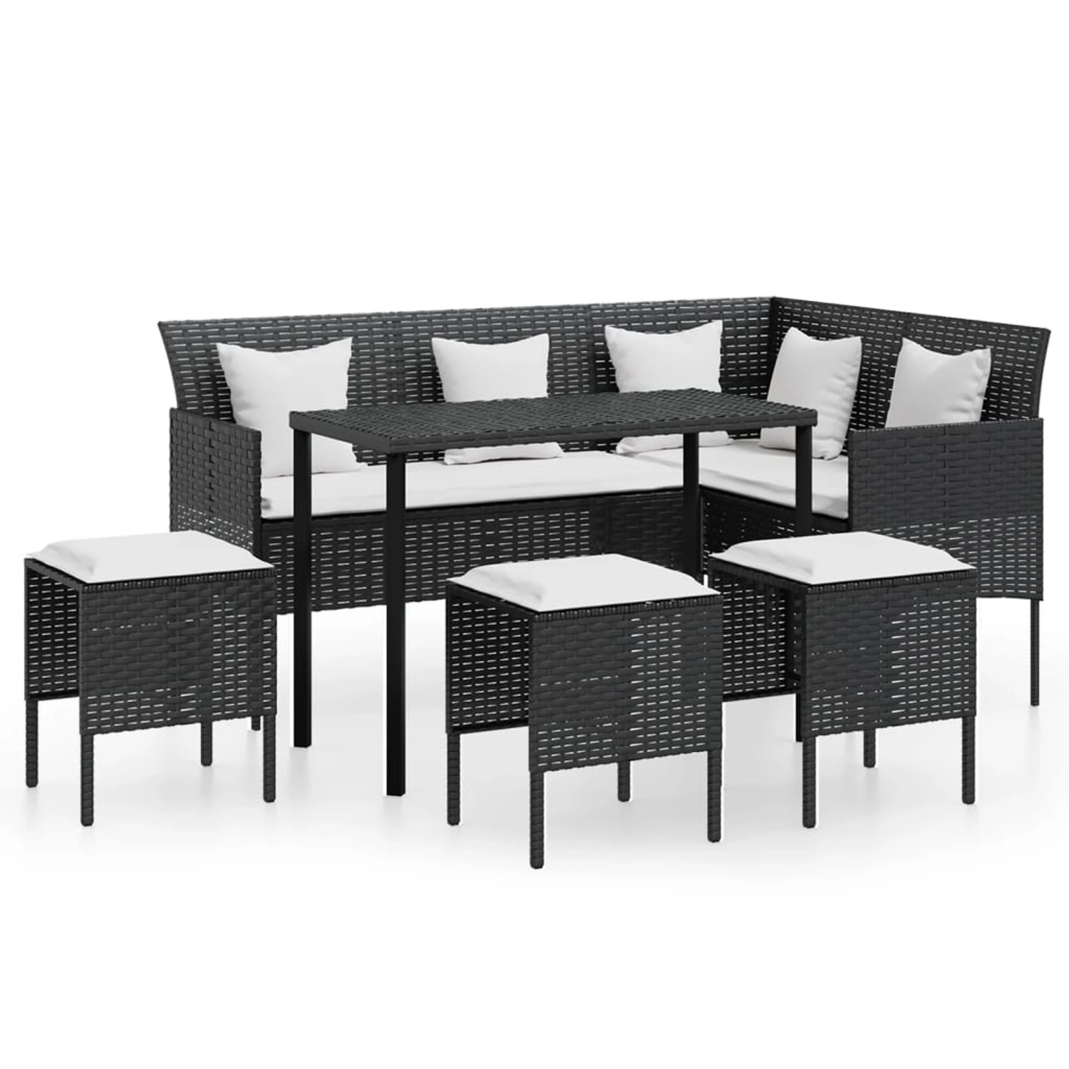 vidaXL 5-tlg Sofagarnitur in L-Form mit Kissen Poly Rattan Schwarz günstig online kaufen