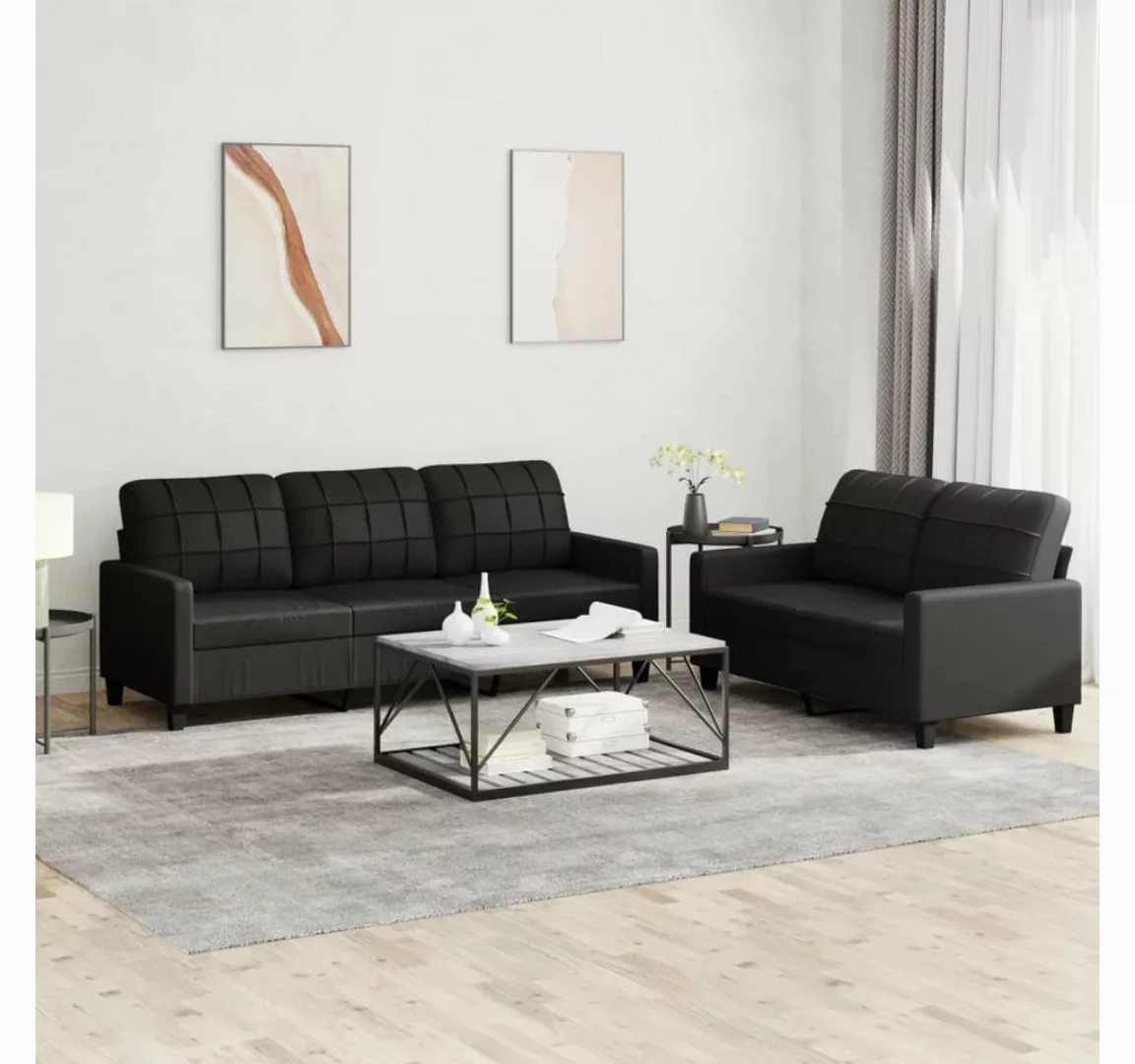 vidaXL Sofa Sofagarnitur mit Kissen Kunstleder, Standard, Schwarz günstig online kaufen