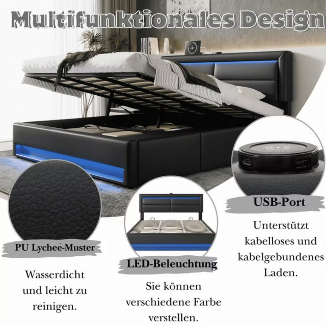 BlingBin Polsterbett Doppelbett Hydraulisches Bett mit LED-Beleuchtung und günstig online kaufen