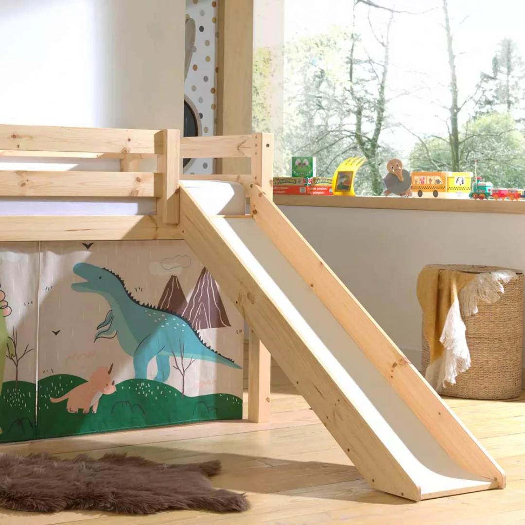 Halbhochbett Kinder mit Rutsche Vorhang Set Dino günstig online kaufen