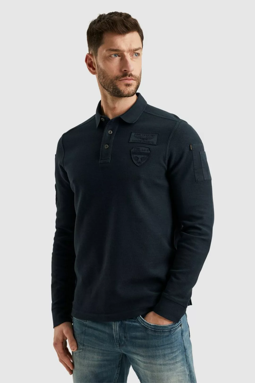 PME Legend Long Sleeve Poloshirt Struktur Navy - Größe L günstig online kaufen