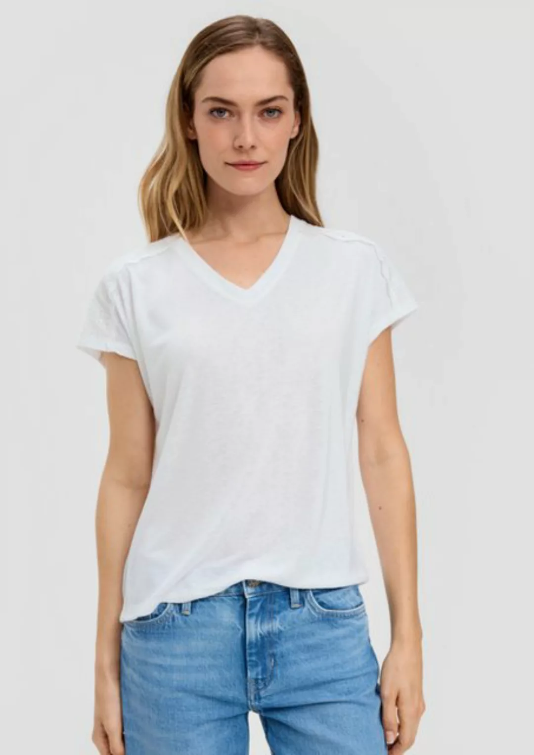 s.Oliver Shirttop Jersey-T-Shirt im Relaxed Fit mit Spitzendetails Spitze günstig online kaufen