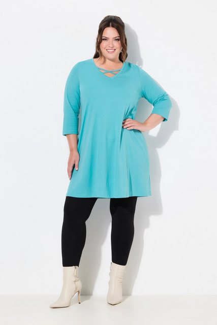 Ulla Popken Longshirt Longshirt Zierbänder A-Linie V-Ausschnitt 3/4-Arm günstig online kaufen