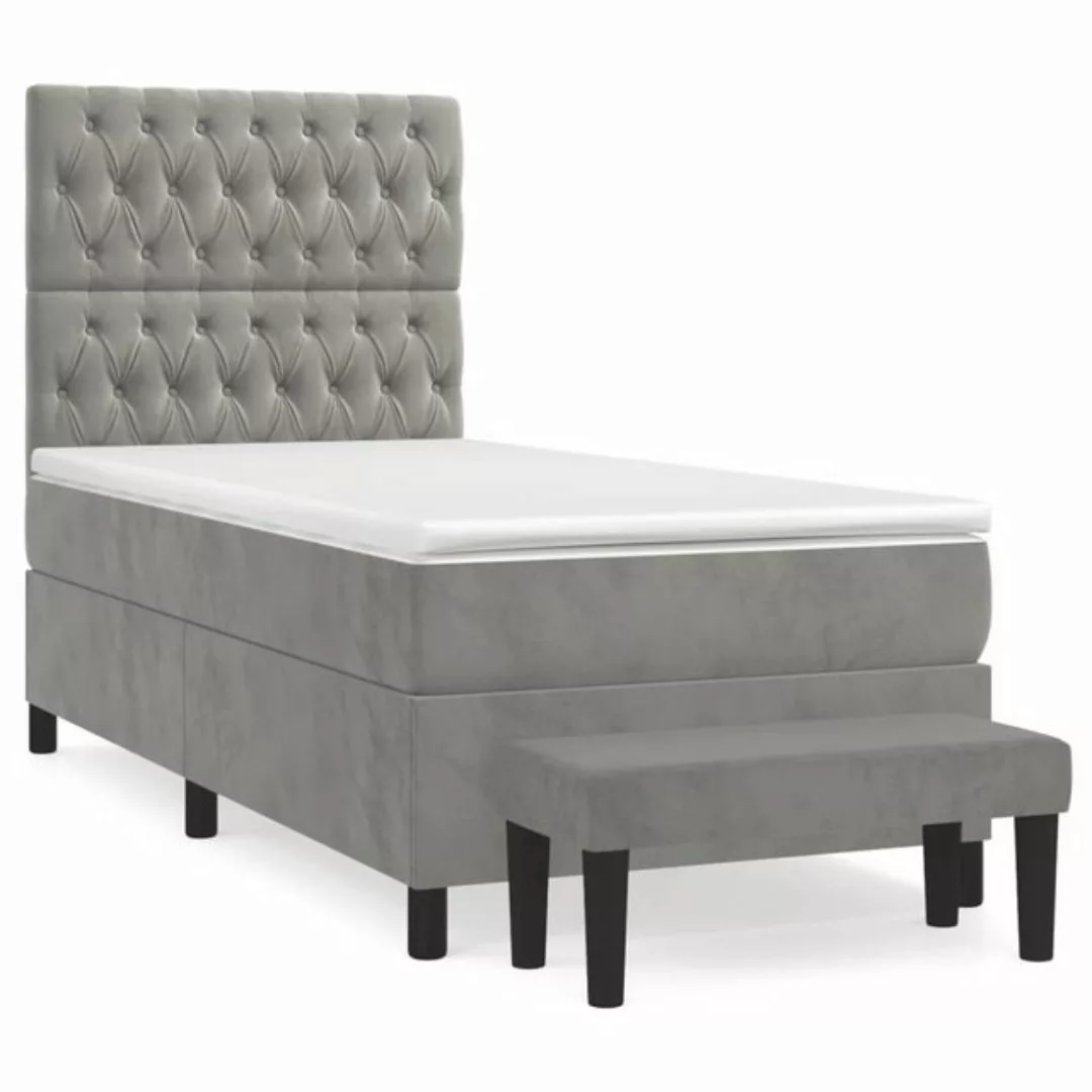 vidaXL Boxspringbett Boxspringbett mit Matratze Hellgrau 100x200 cm Samt Be günstig online kaufen