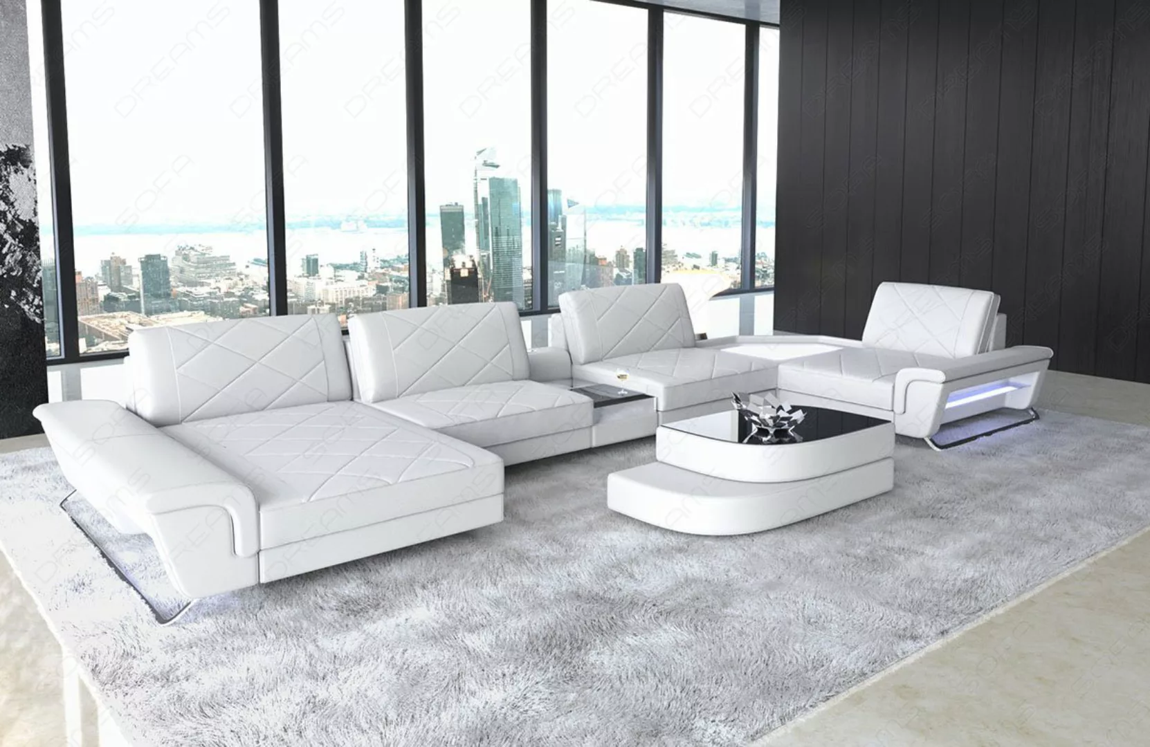 Sofa Dreams Wohnlandschaft Leder Couch Sofa Ferrara Ledersofa mit, Multifun günstig online kaufen