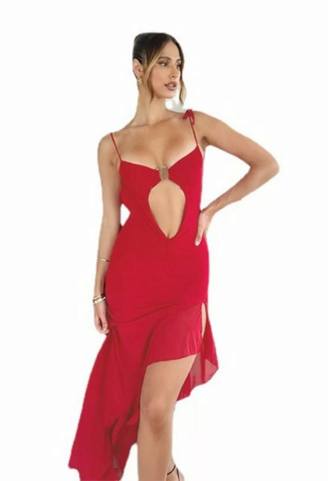 SEGUEN Strandkleid Schlitzkleid mit Strapsträgern (Sommer langer sexy hohle günstig online kaufen