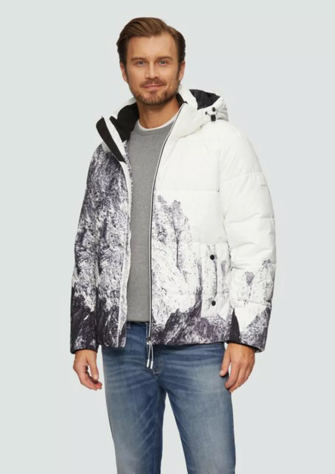 s.Oliver Allwetterjacke Gemusterte Pufferjacke mit abnehmbarer Kapuze Artwo günstig online kaufen