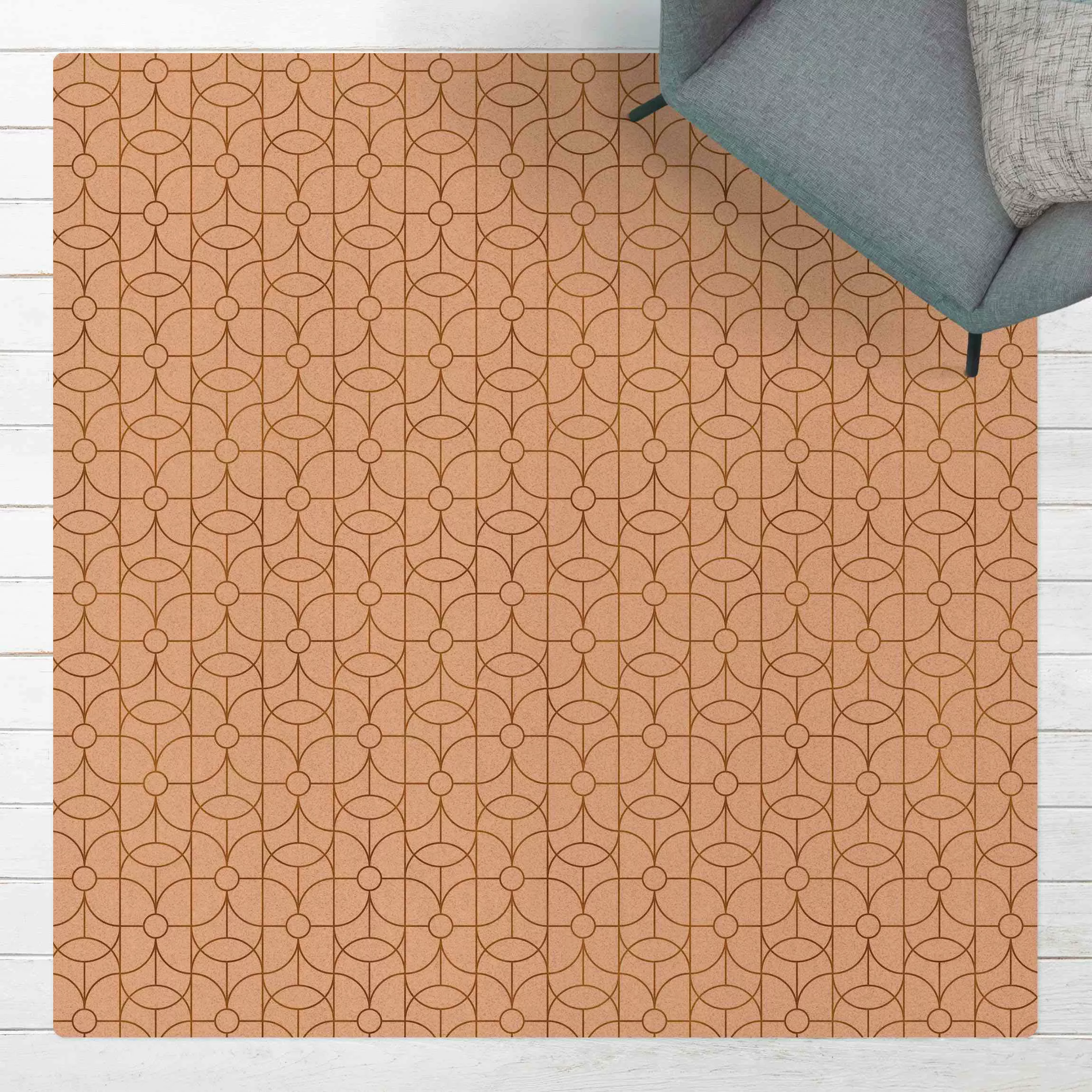 Kork-Teppich Art Deco Schmetterling Linienmuster XXL günstig online kaufen