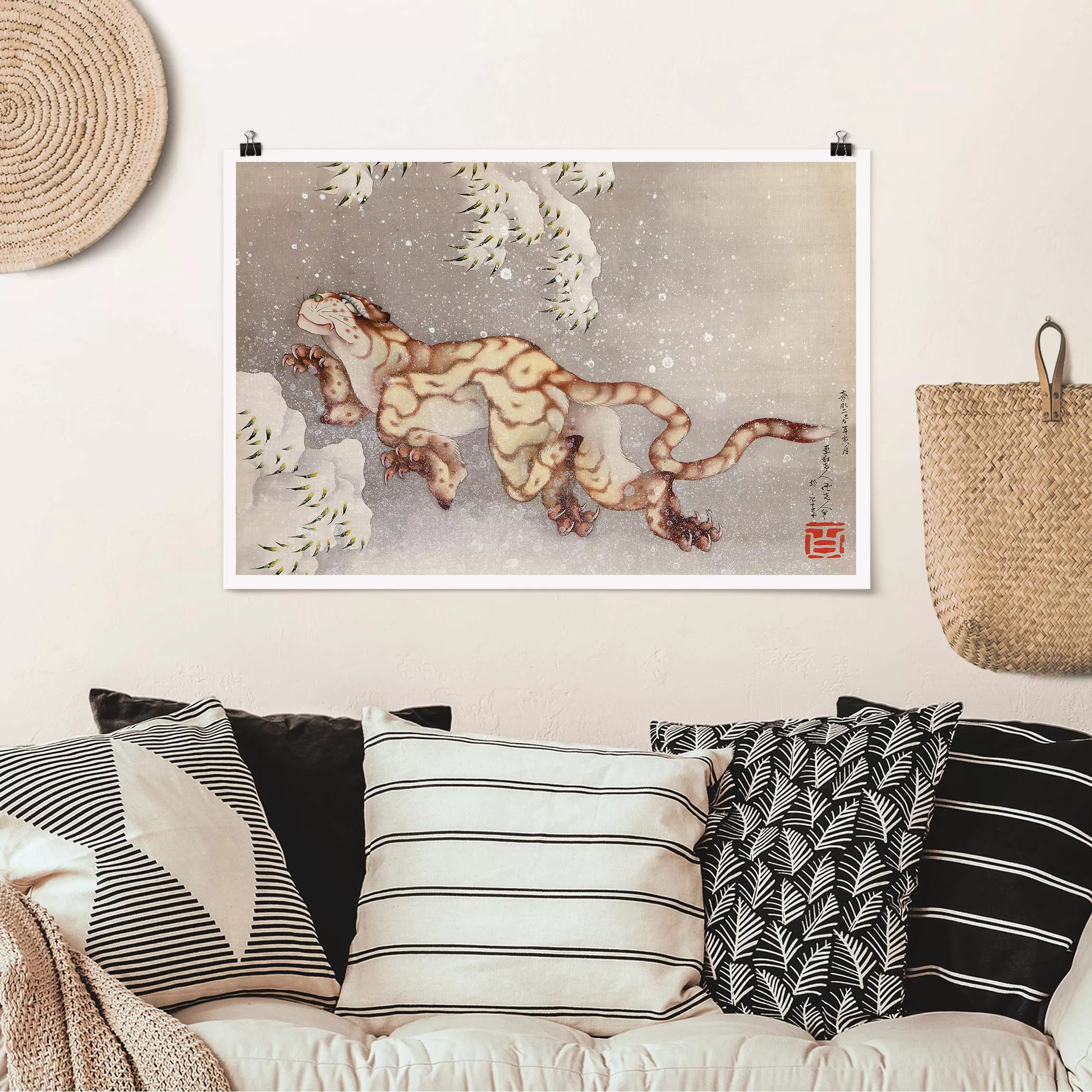 Poster Kunstdruck - Querformat Katsushika Hokusai - Tiger in Schneesturm günstig online kaufen