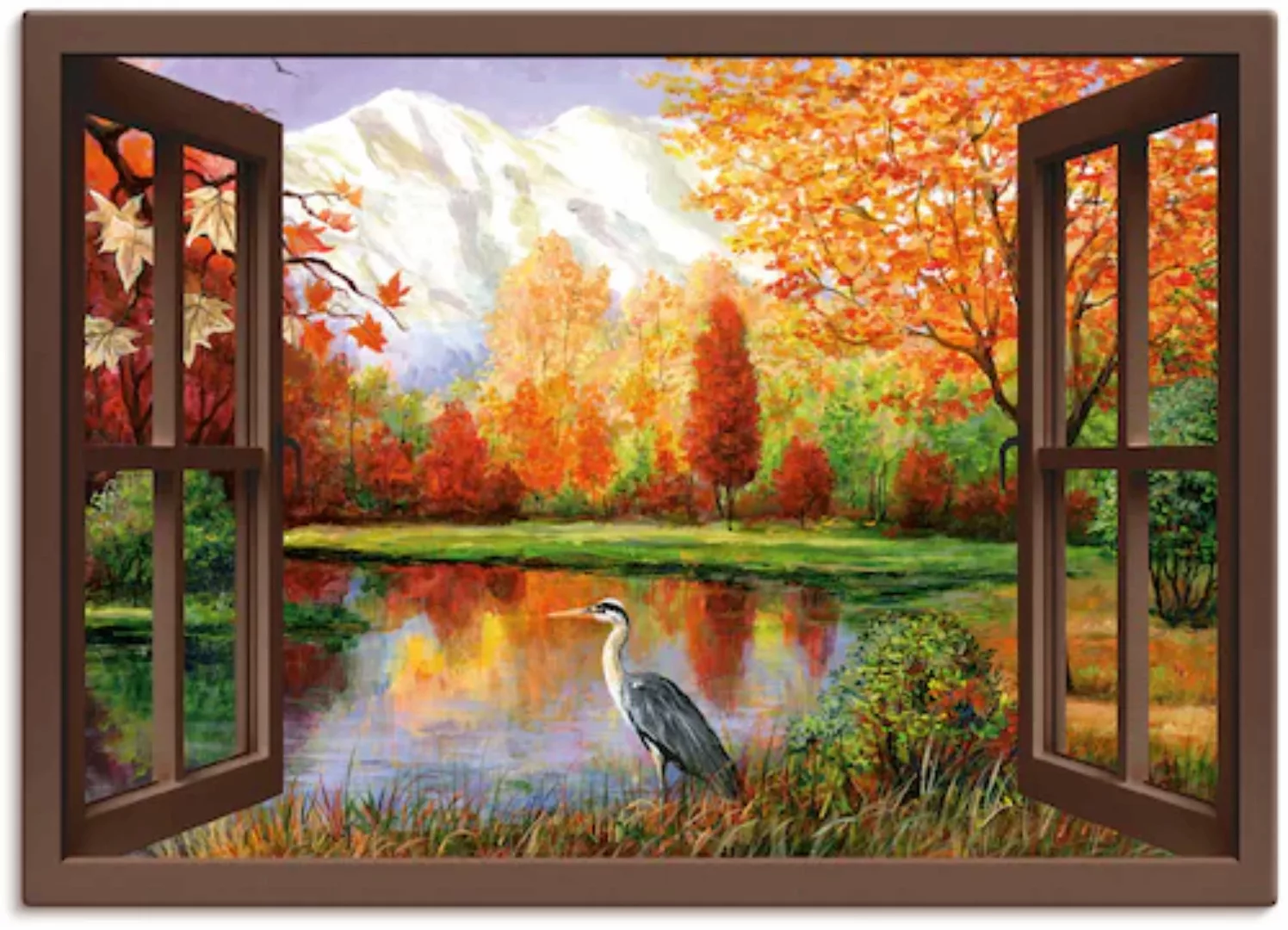 Artland Wandbild »Herbst am See Ausblick«, Fensterblick, (1 St.), als Leinw günstig online kaufen