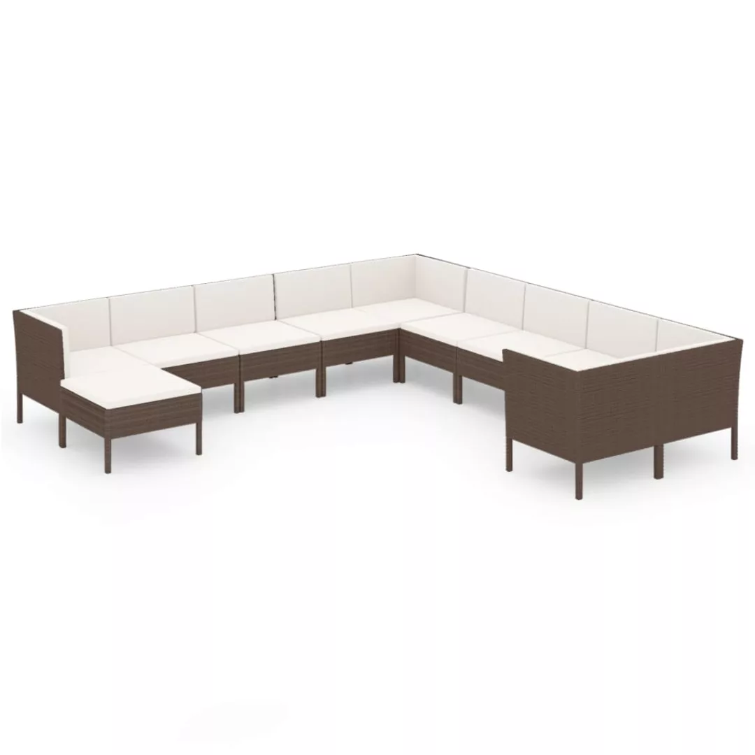 11-tlg. Garten-lounge-set Mit Auflagen Poly Rattan Braun günstig online kaufen