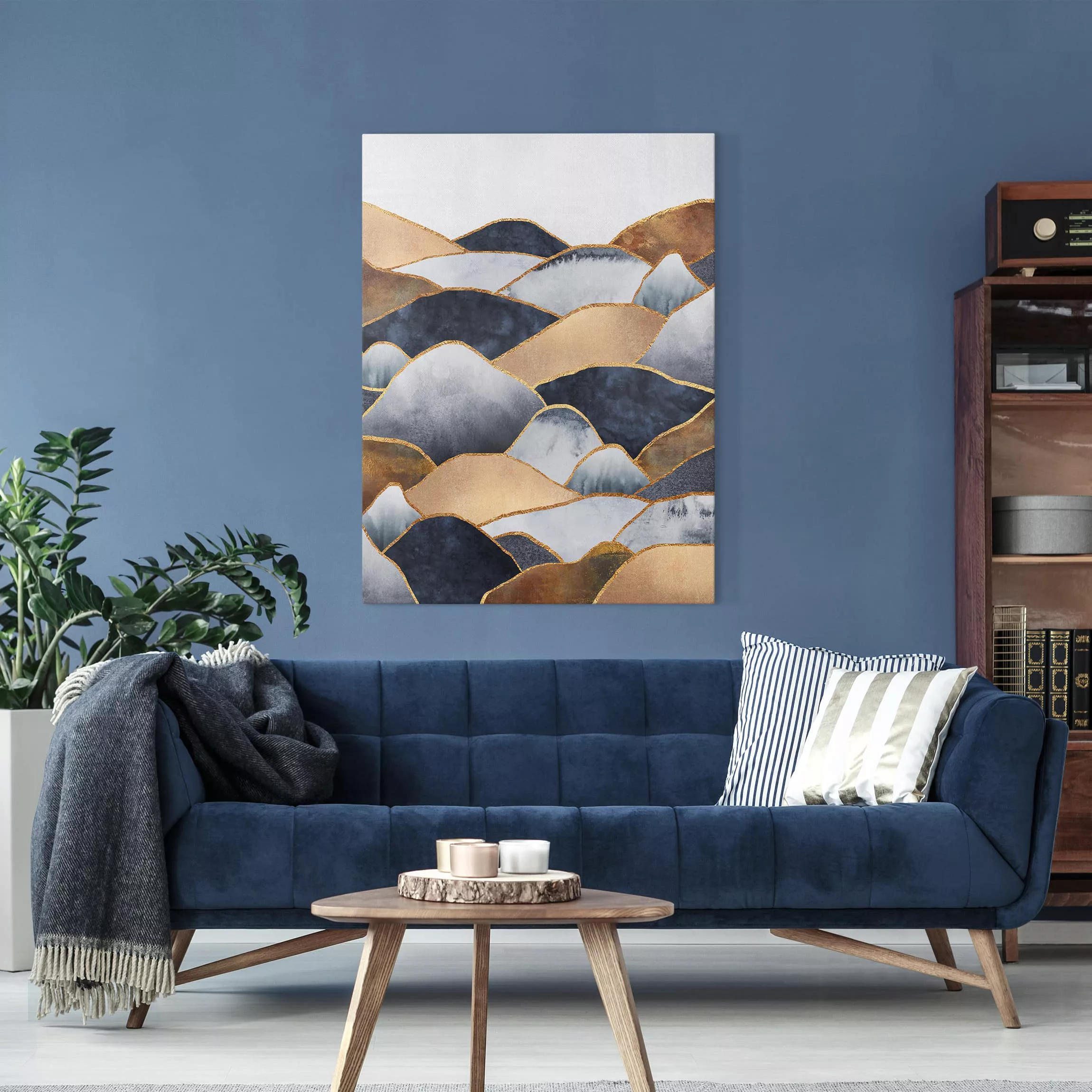 Leinwandbild Abstrakt - Hochformat Goldene Berge Aquarell günstig online kaufen