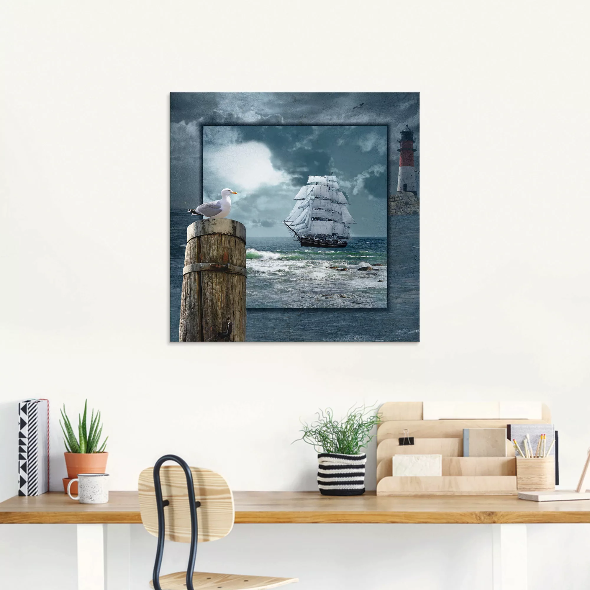 Artland Glasbild "Maritime Collage mit Segelschiff", Boote & Schiffe, (1 St günstig online kaufen