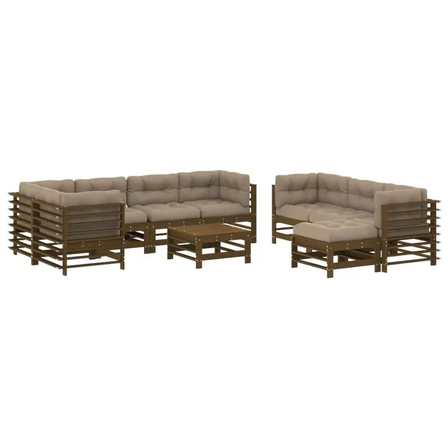 vidaXL 10-tlg Garten-Lounge-Set mit Kissen Honigbraun Kiefernholz Modell 26 günstig online kaufen