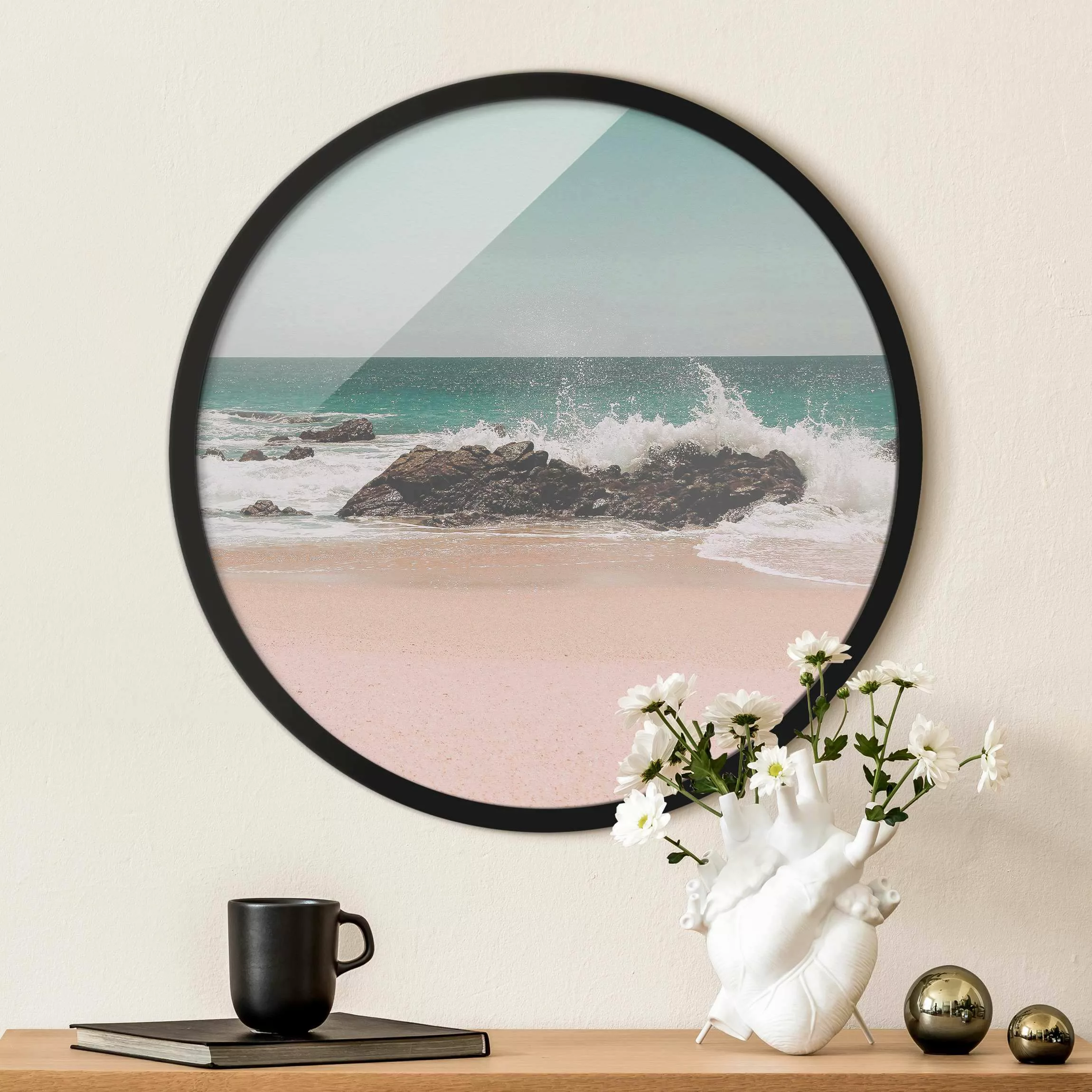 Rundes Gerahmtes Bild Sonniger Strand Mexico günstig online kaufen