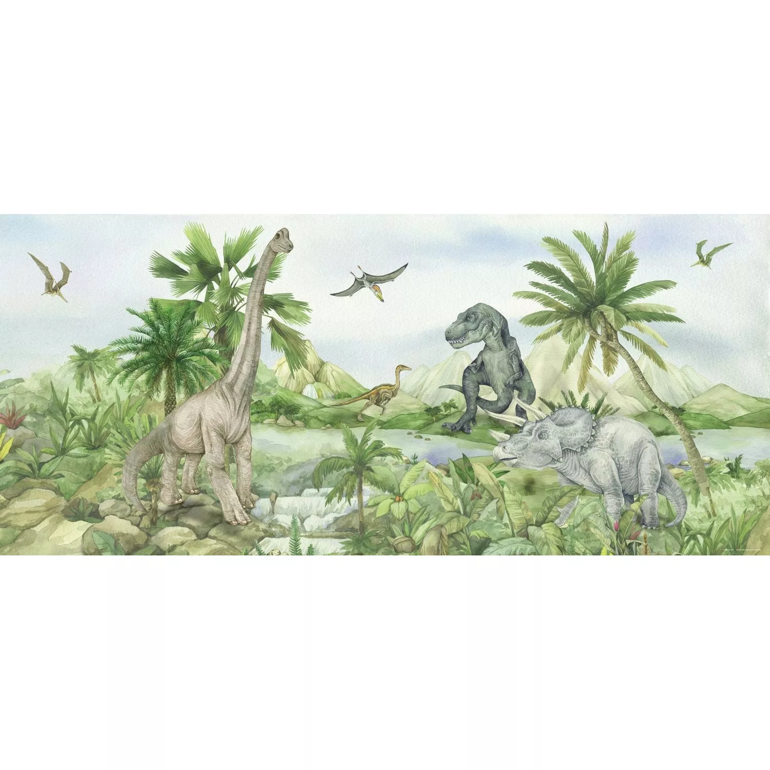 Sanders & Sanders Poster Dinosaurier Grün 0.75 x 1.7 m 601264 günstig online kaufen