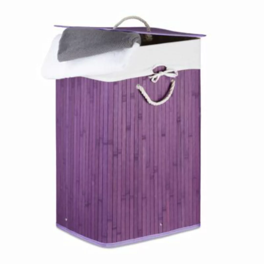 relaxdays 1 x Wäschekorb Bambus eckig violett günstig online kaufen