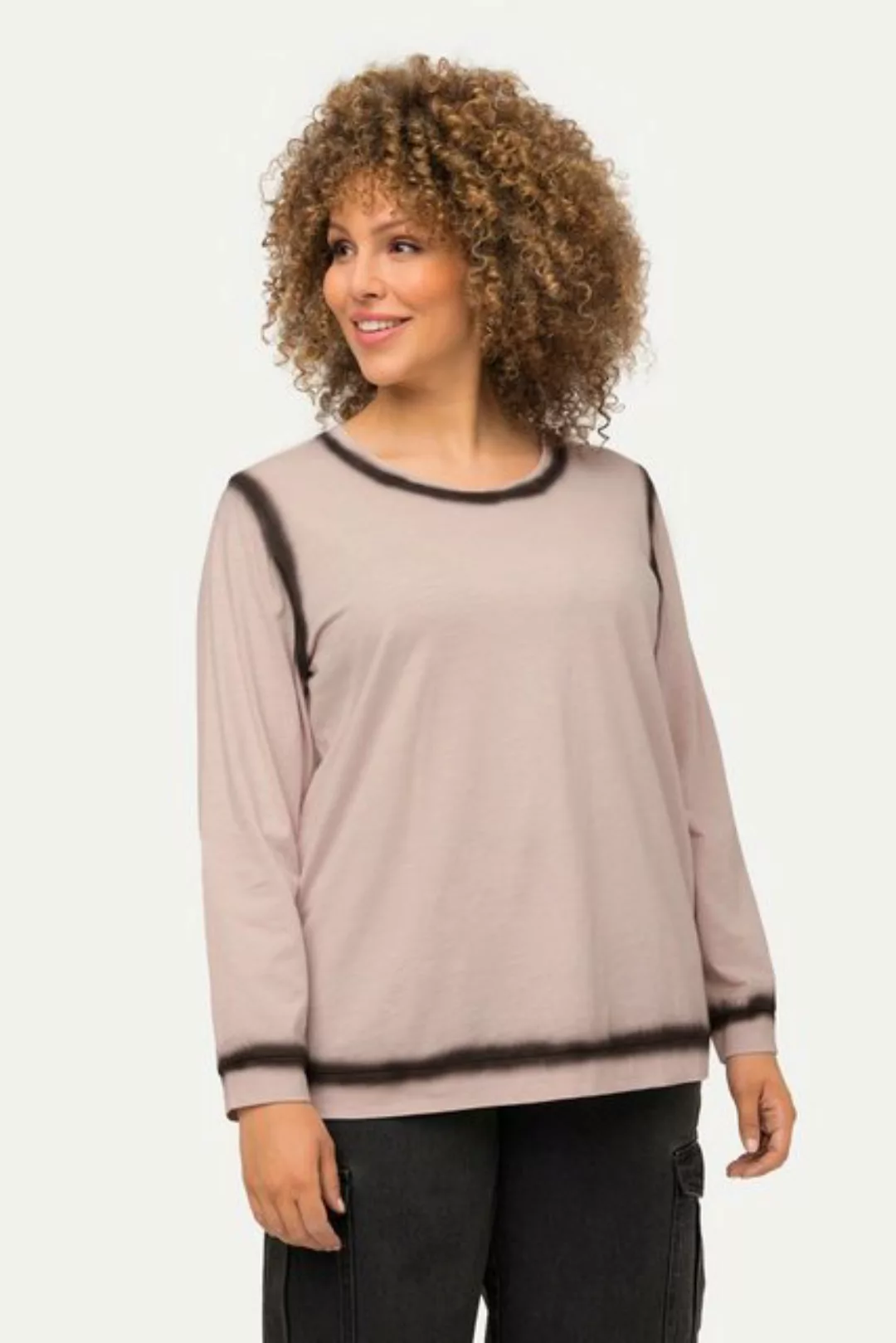 Ulla Popken Longsleeve Shirt Spray-Druck Rundhalsausschnitt Langarm günstig online kaufen