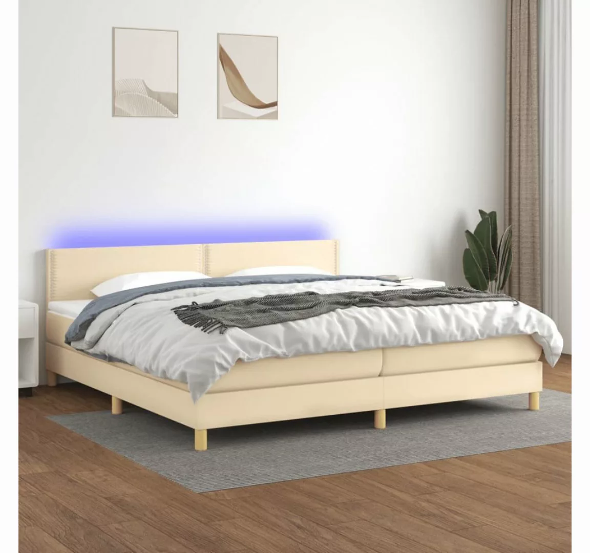 vidaXL Boxspringbett Boxspringbett mit Matratze LED Creme 200x200 cm Stoff günstig online kaufen