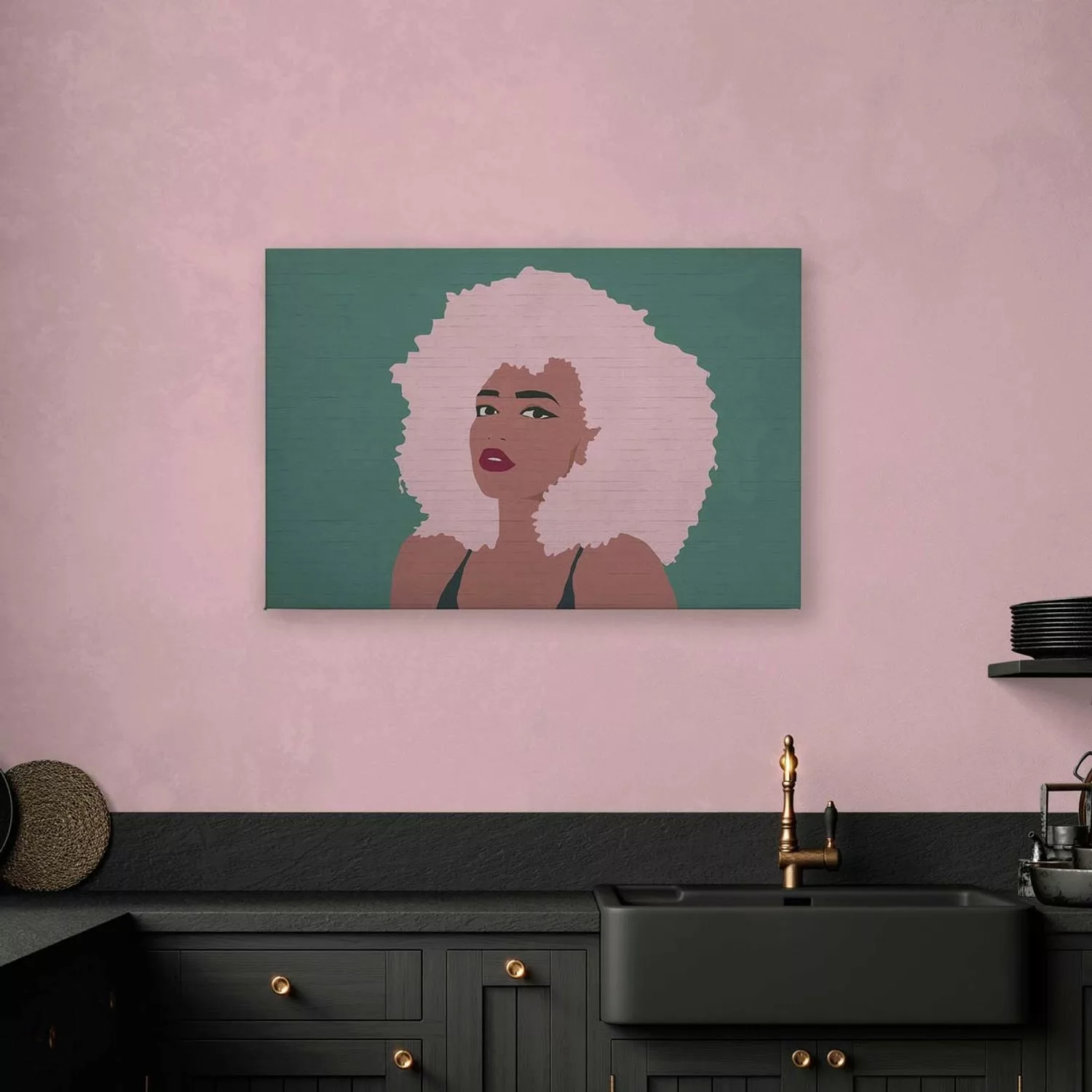 Bricoflor Pop Art Bild In Steinoptik Deko Leinwandbild In Salbeigrün Rosa R günstig online kaufen