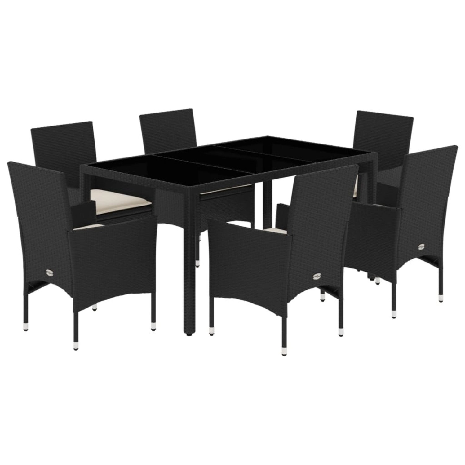 vidaXL 7-Tlg Garten-Essgruppe mit Kissen Schwarz Poly Rattan Glas 3278540 günstig online kaufen