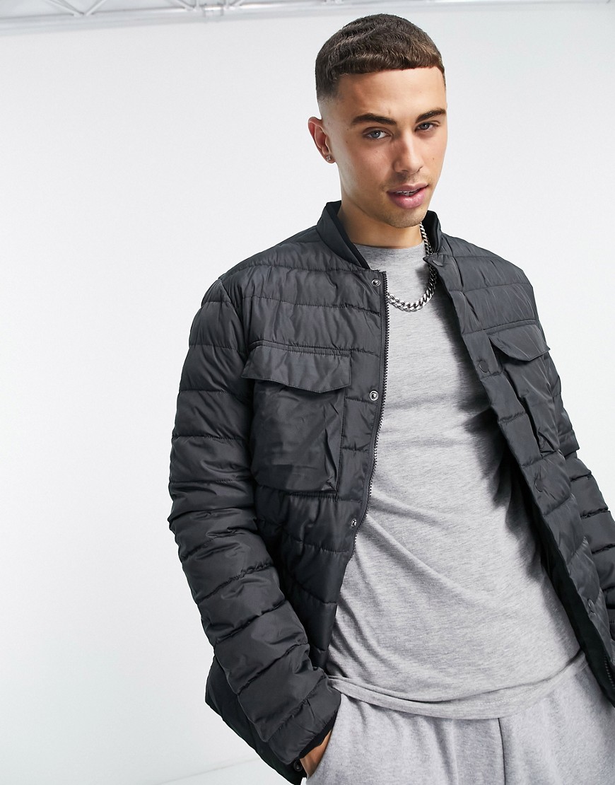 Jack & Jones – Core – Gesteppte Bomberjacke in Anthrazit-Grau günstig online kaufen