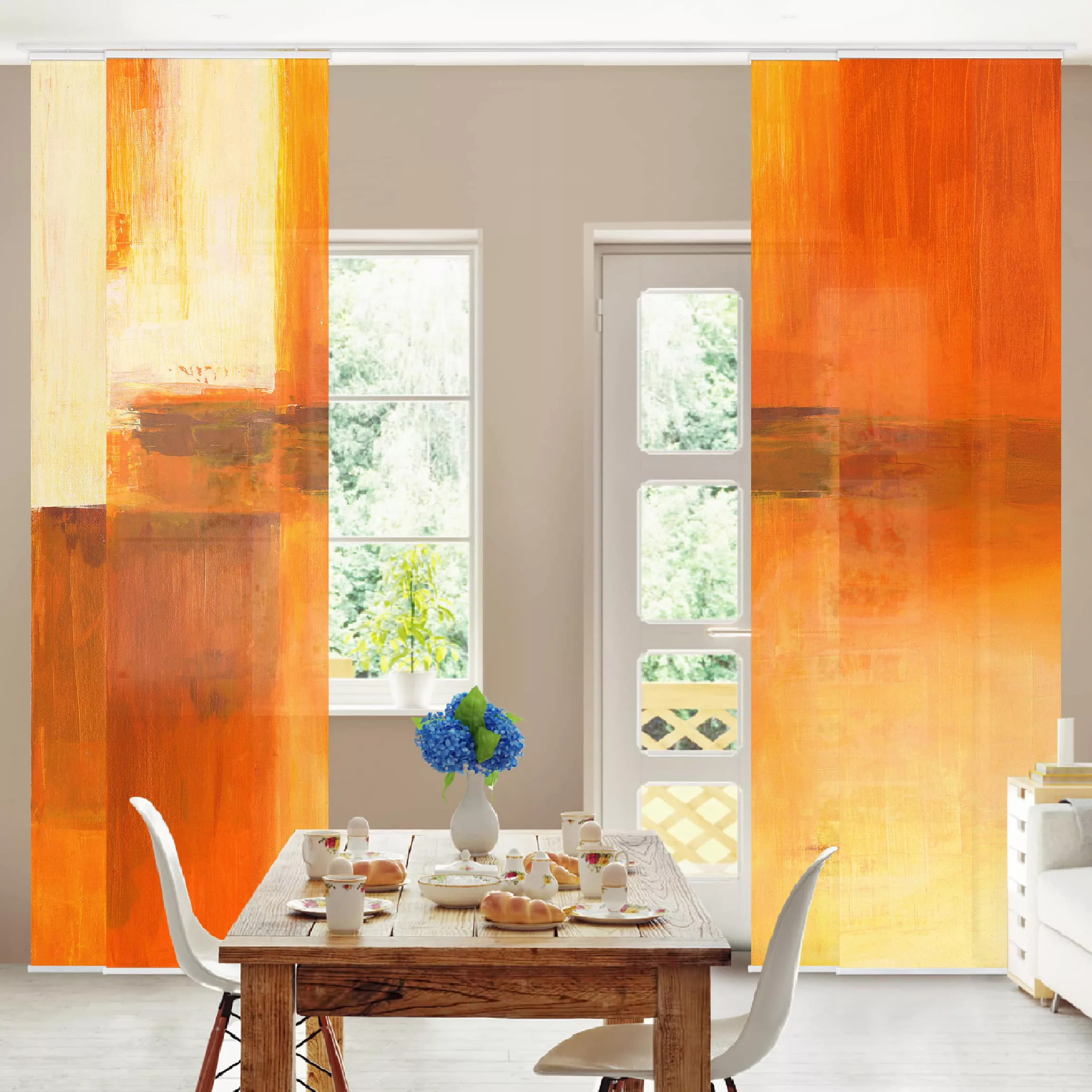 Schiebegardinen Set Komposition in Orange und Braun 01 günstig online kaufen