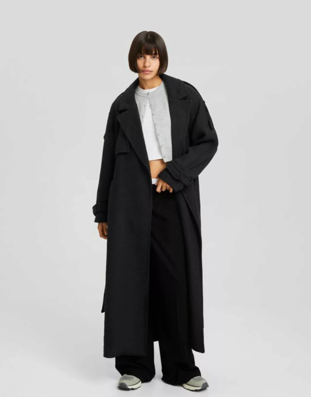 Bershka Trenchcoat Aus Wolle Damen S Dunkelgrau günstig online kaufen