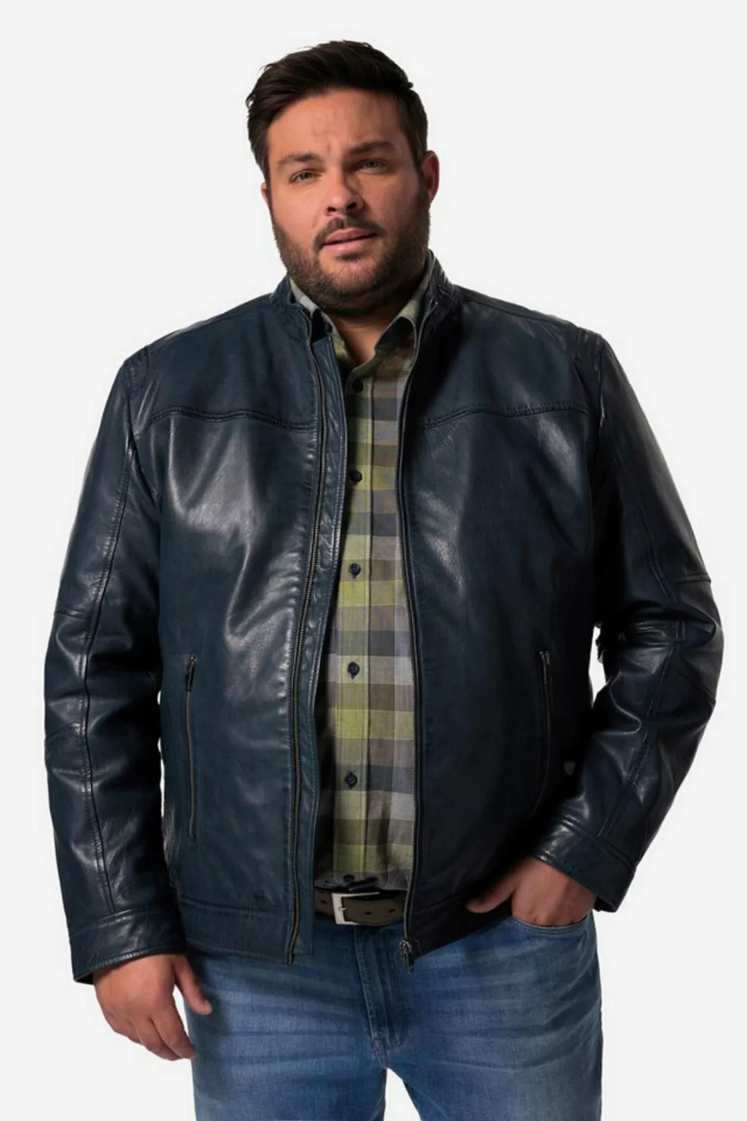 Men Plus Lederjacke Men+ Lederjacke Leder Lammnappa Stehkragen bis 7XL günstig online kaufen