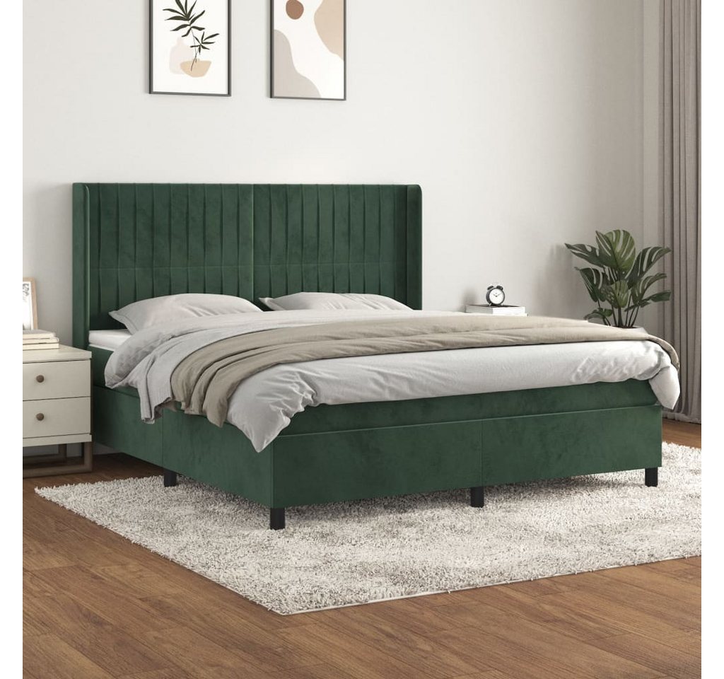 vidaXL Boxspringbett, Boxspringbett mit Matratze Dunkelgrün 160x200 cm Samt günstig online kaufen