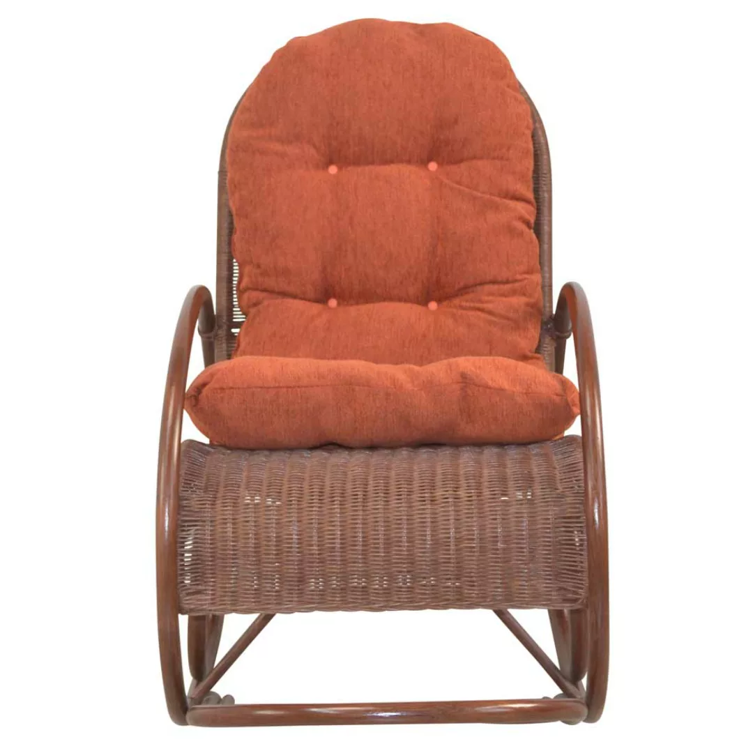 Rattan Schaukelsessel im Landhausstil Braun und Terracotta günstig online kaufen