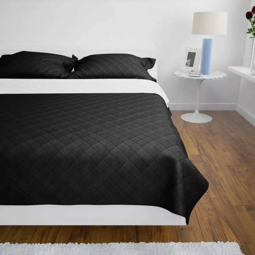 Zweiseitige Steppdecke Bettüberwurf Tagesdecke Schwarz/weiß 230x260cm günstig online kaufen