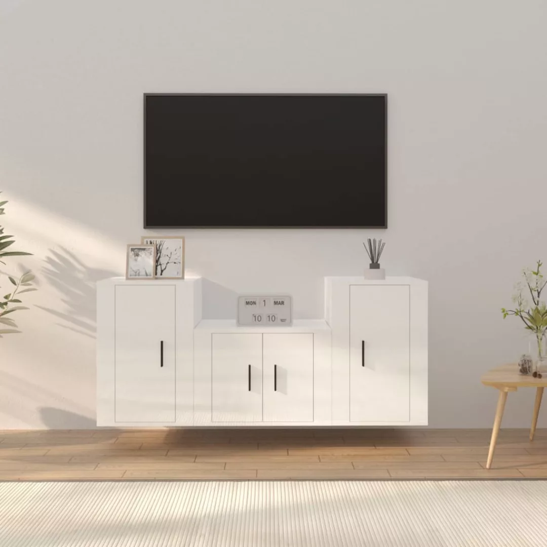 vidaXL TV-Schrank 3-tlg TV-Schrank-Set Hochglanz-Weiß Spanplatte TV-Lowboar günstig online kaufen