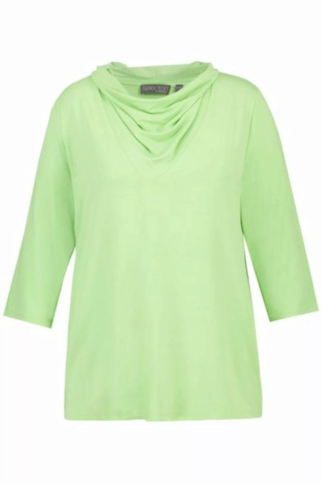 Ulla Popken Rundhalsshirt Shirt Classic Wasserfall-Ausschnitt 3/4-Arm günstig online kaufen