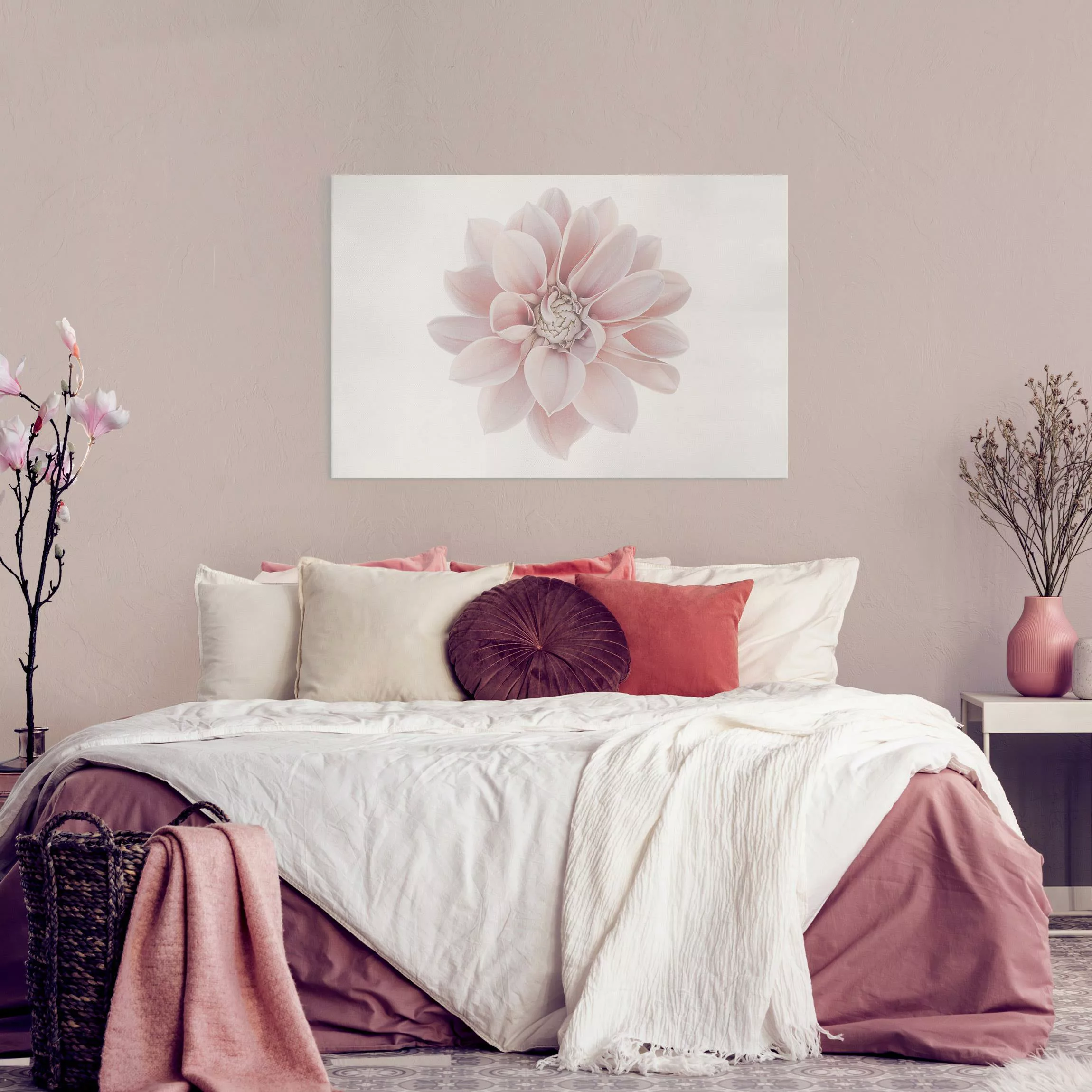 Leinwandbild Dahlie Blume Pastell Weiß Rosa günstig online kaufen