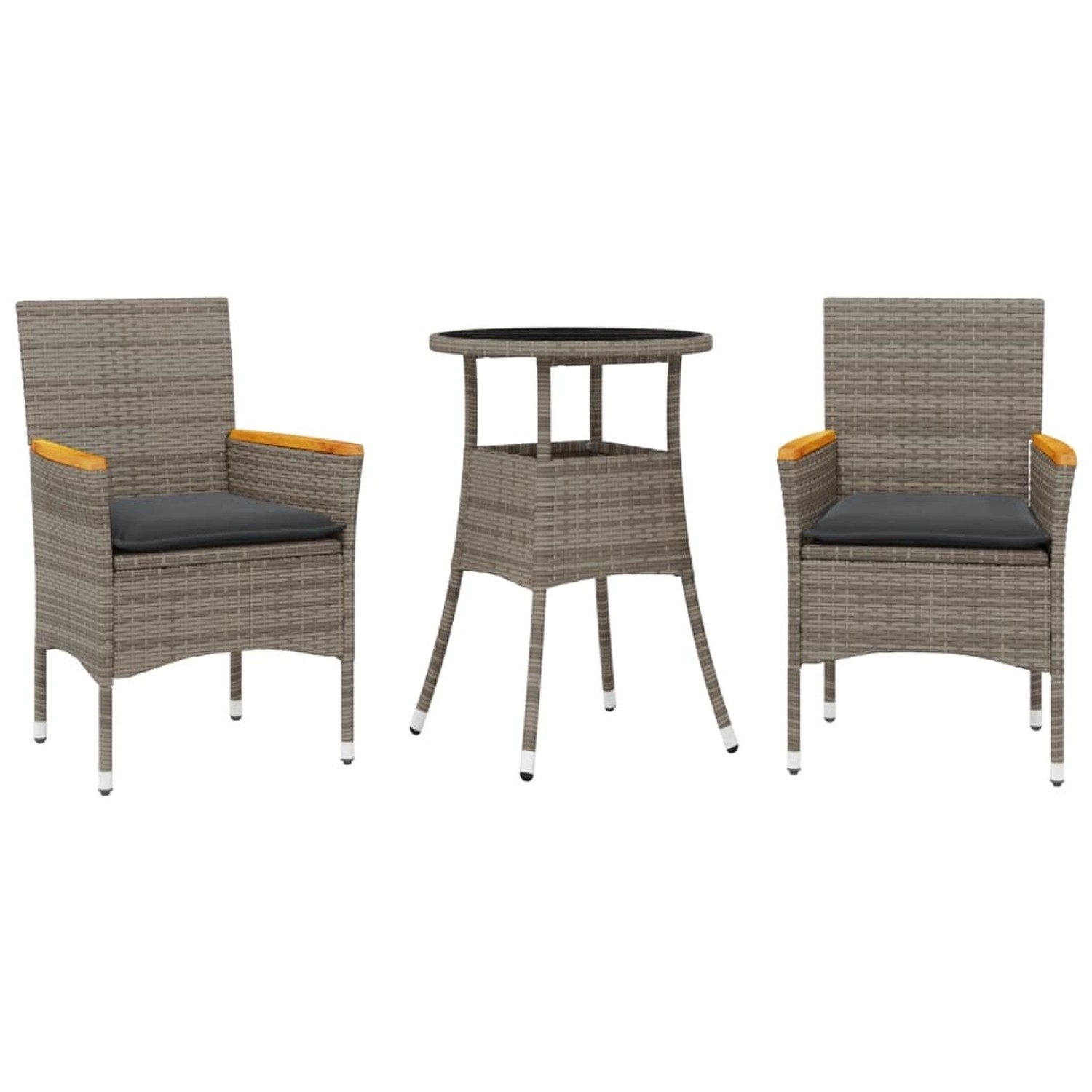 vidaXL 3-Tlg Garten-Essgruppe mit Kissen Grau Poly Rattan und Glas 3278723 günstig online kaufen