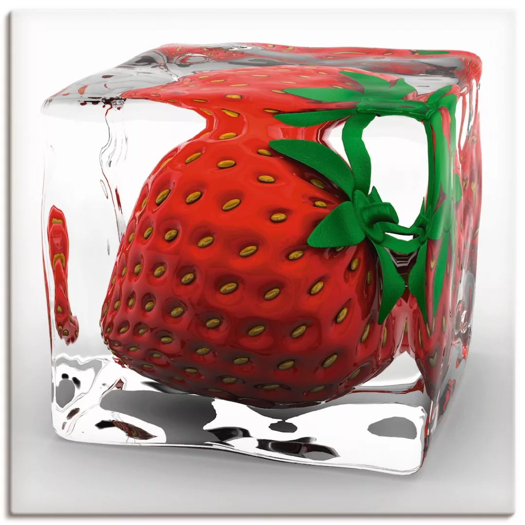 Artland Wandbild "Erdbeere in Eis", Lebensmittel, (1 St.), als Leinwandbild günstig online kaufen