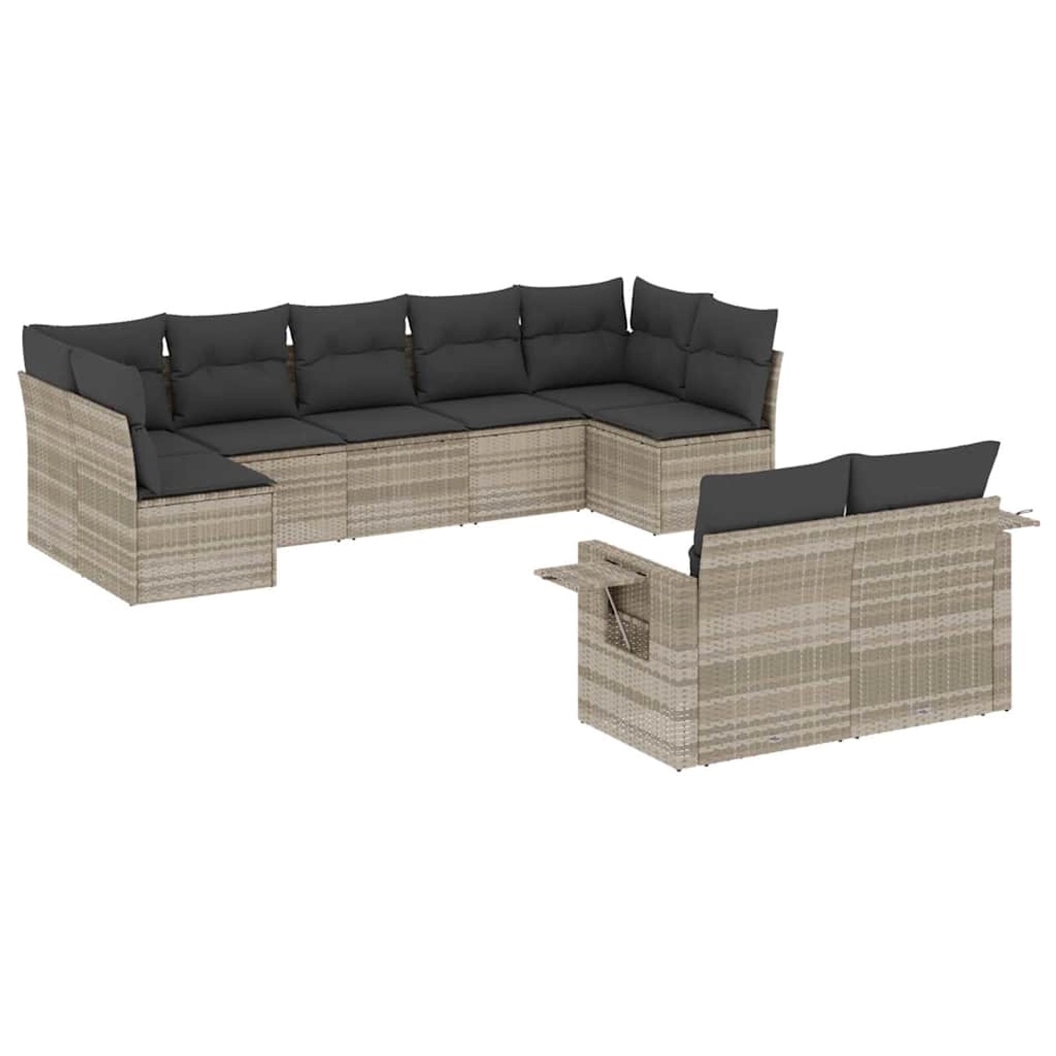 vidaXL 9-Tlg Garten-Sofagarnitur mit Kissen Hellgrau Poly Rattan 3220621 günstig online kaufen