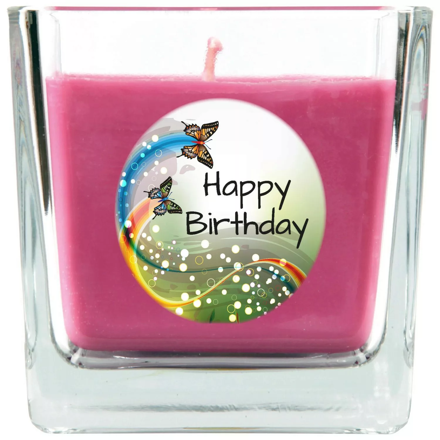 HS Candle Duftkerze & Glas Happy Birthday Viereck Lavendel Schmetterling günstig online kaufen