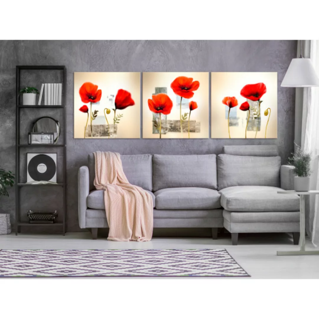 Leinwandbild Impression With Poppies (3 Parts) XXL günstig online kaufen