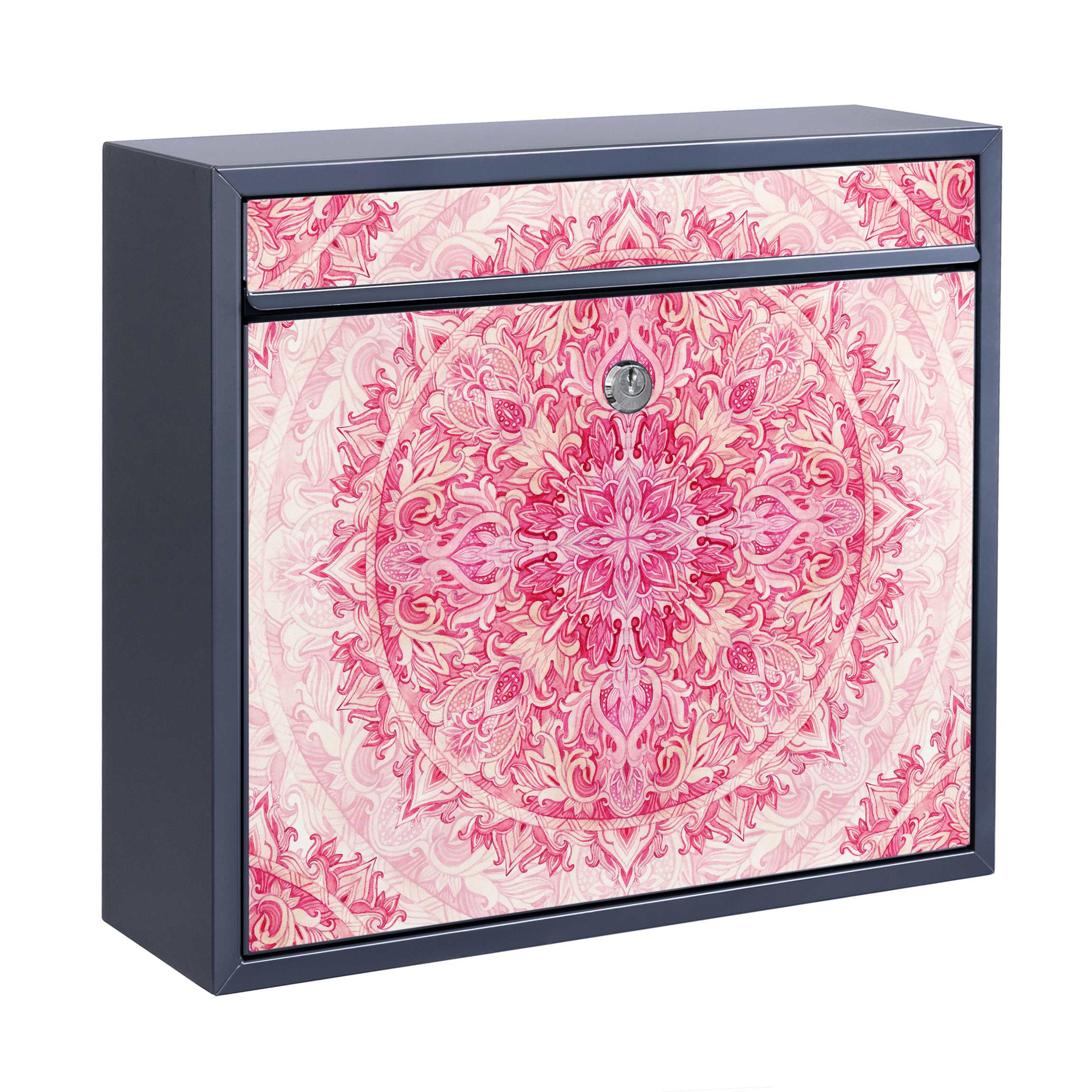 Briefkasten mit eigenem Text Mandala Aquarell Ornament Muster pink günstig online kaufen