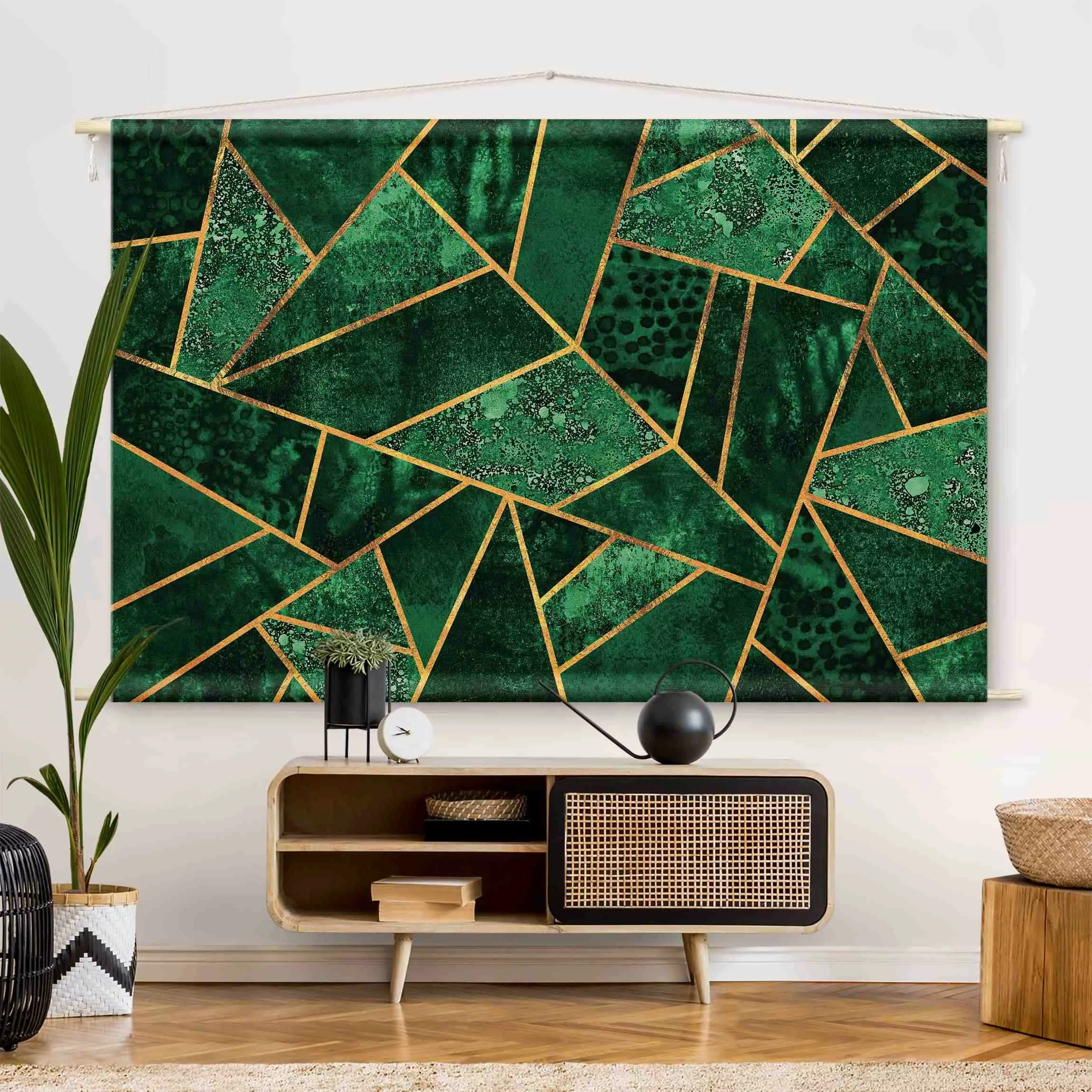 Wandteppich Dunkler Smaragd mit Gold günstig online kaufen