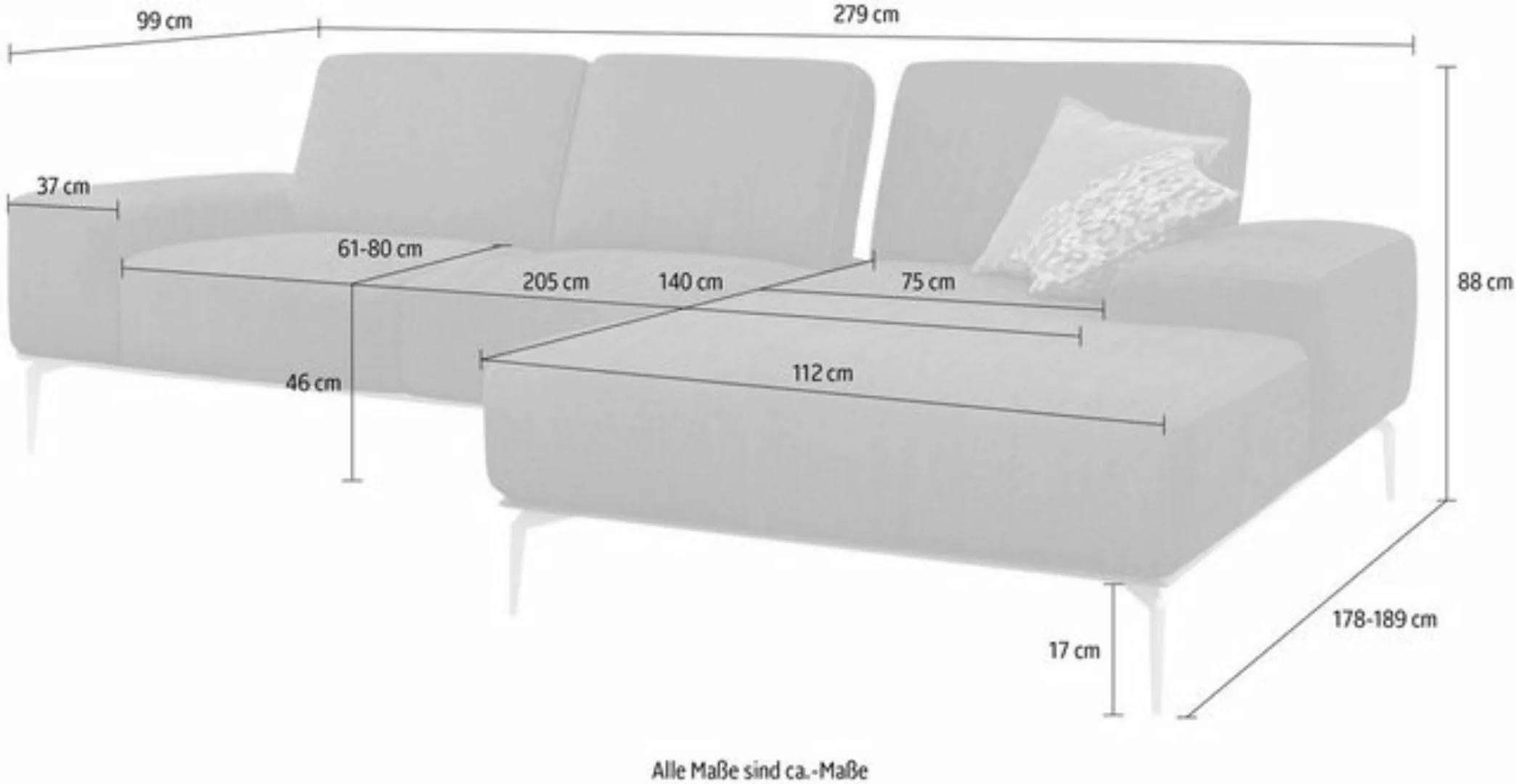 W.SCHILLIG Ecksofa run, mit elegantem Holzsockel, Füße in Chrom glänzend, B günstig online kaufen