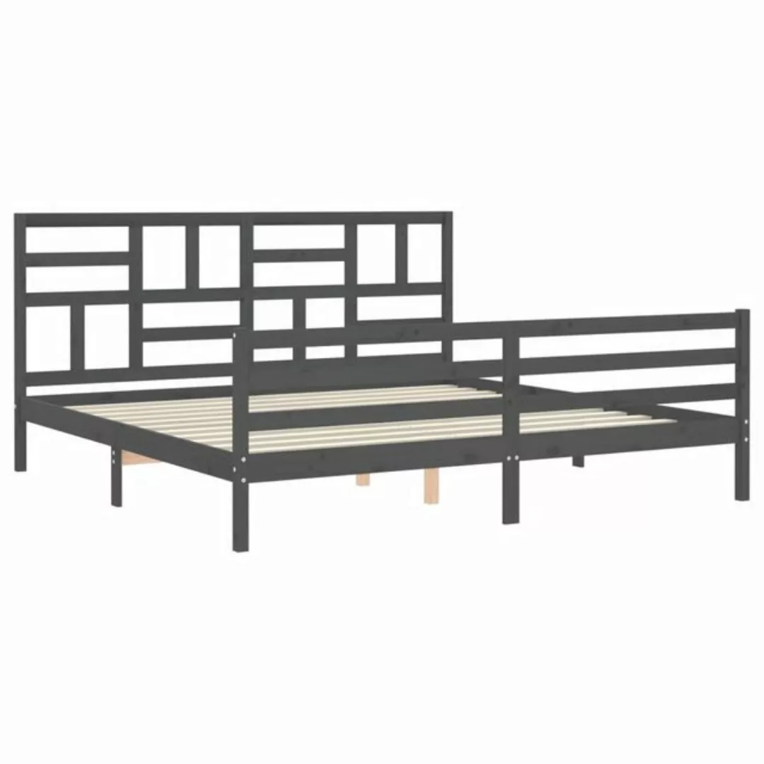 vidaXL Bett Massivholzbett mit Kopfteil Grau 200x200 cm günstig online kaufen