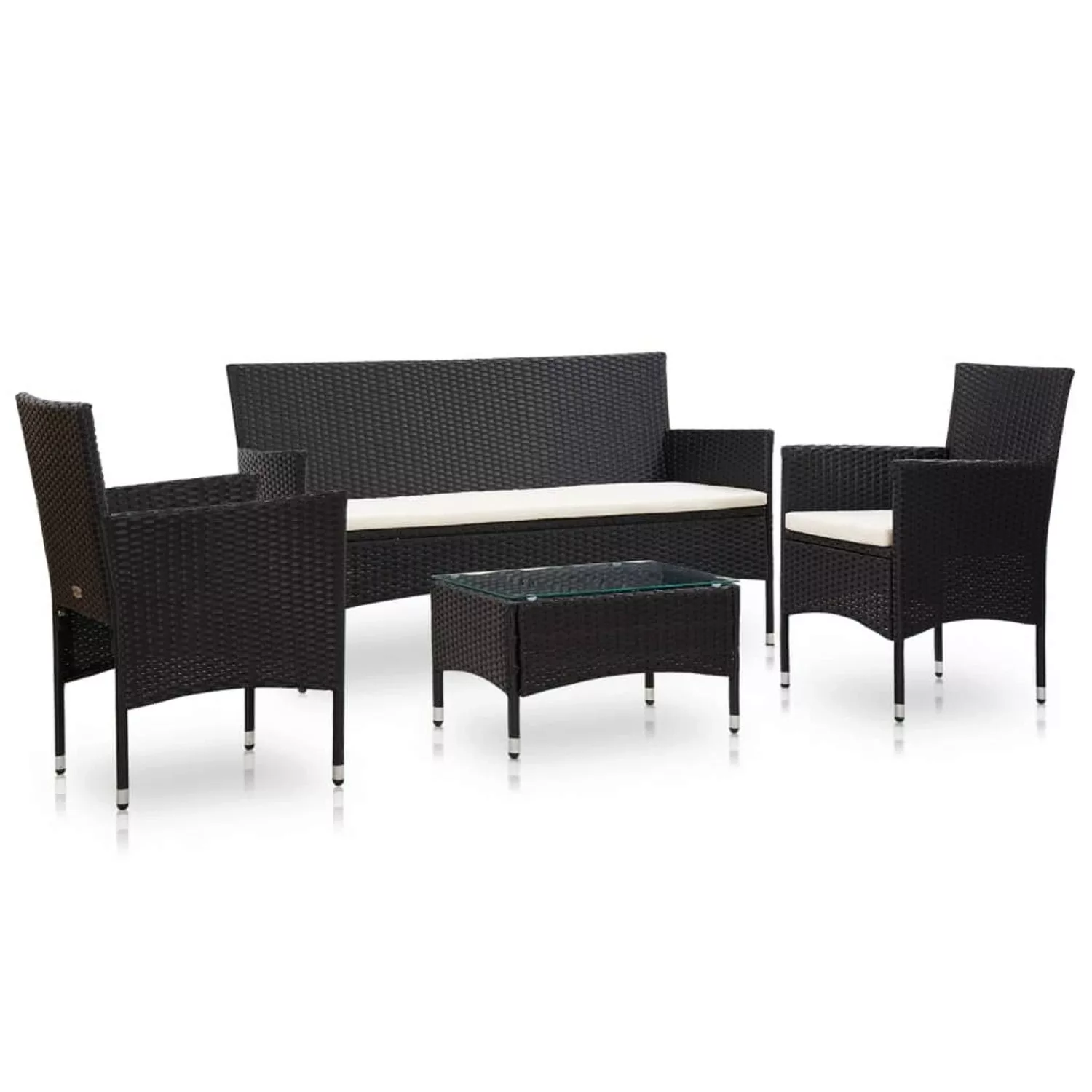 4-tlg. Garten-lounge-set Mit Auflagen Poly Rattan Schwarz günstig online kaufen